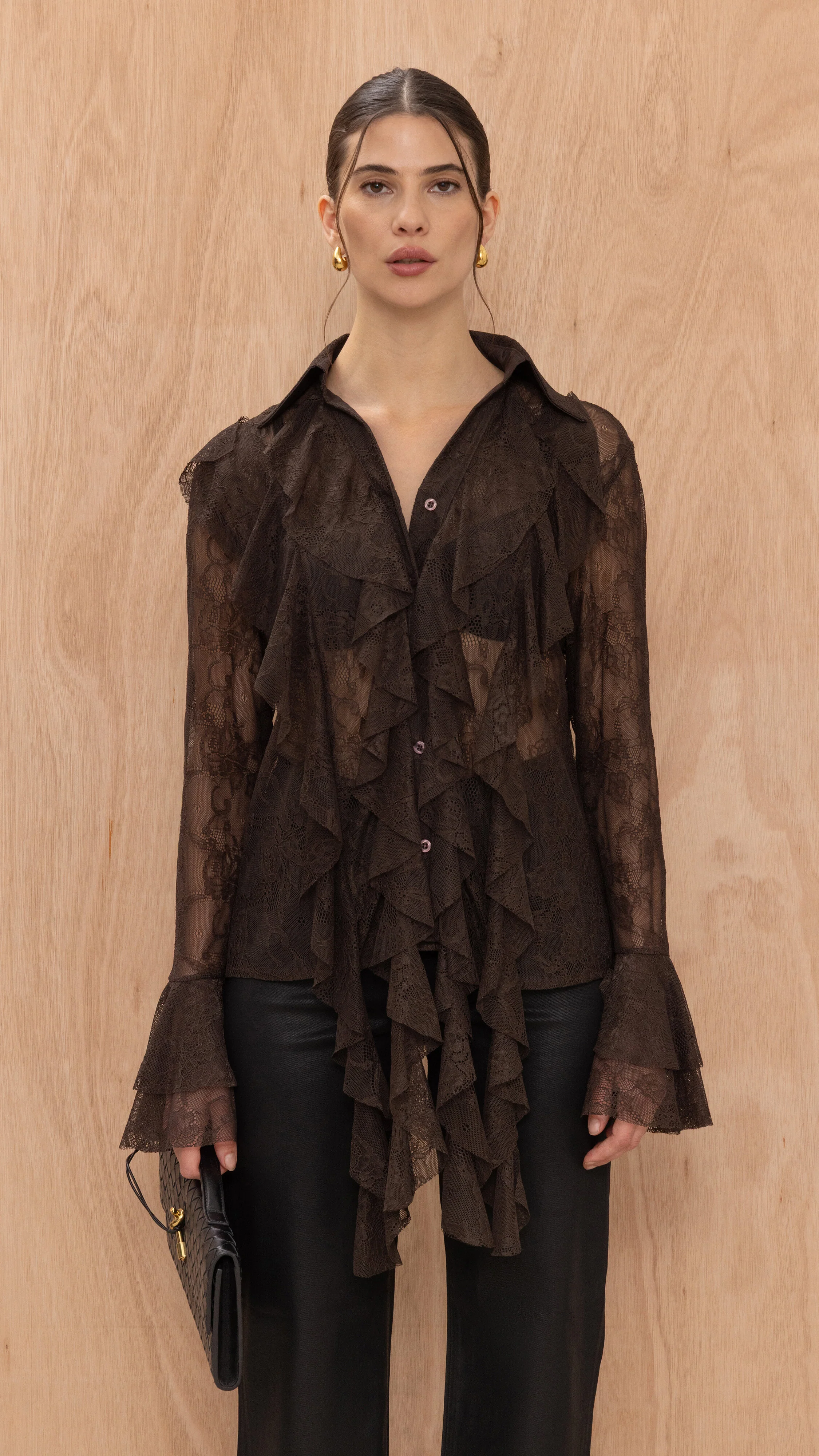 Lilly Lace Shirt - Chocolate - Image 9