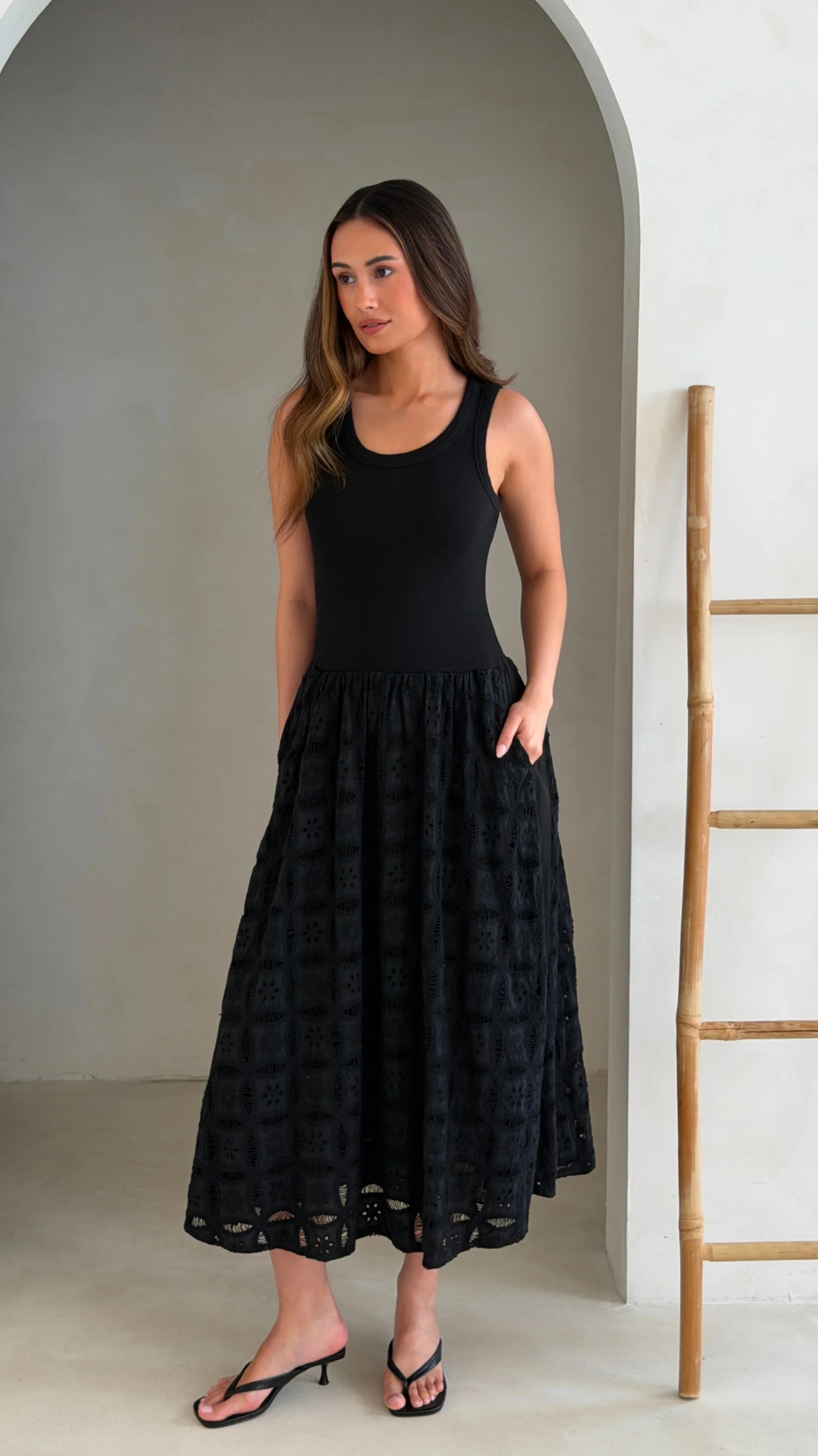 Melanie Broderie Dress - Black - Image 2
