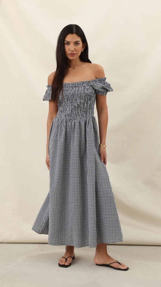 Mika Gingham Print Dress - Black Print - Image 6