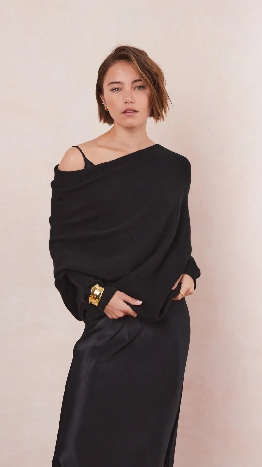 Natalie Asymmetric Sweater - Black - Image 14