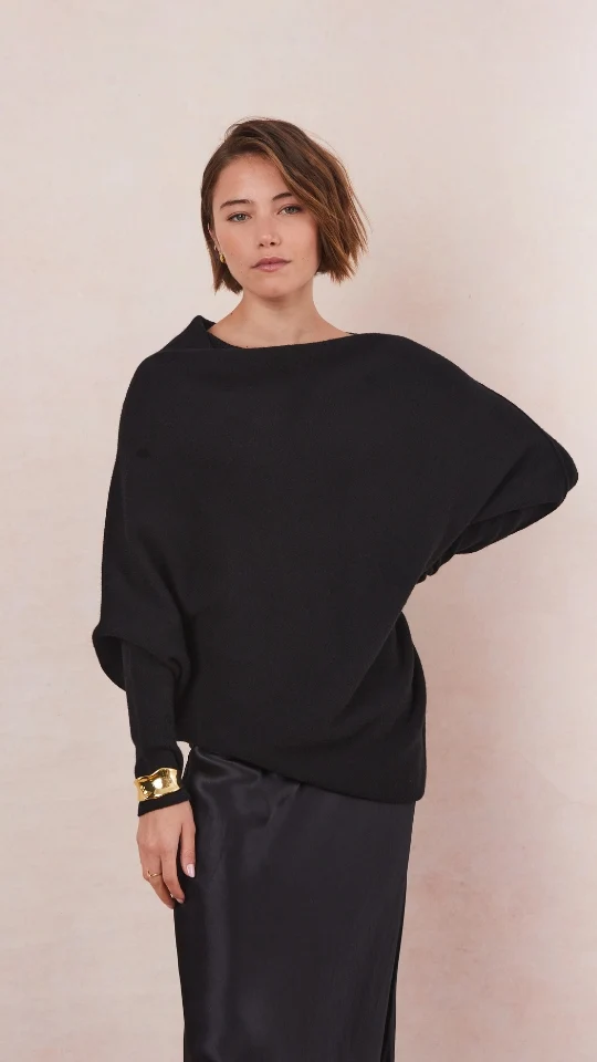 Natalie Asymmetric Sweater - Black - Image 19