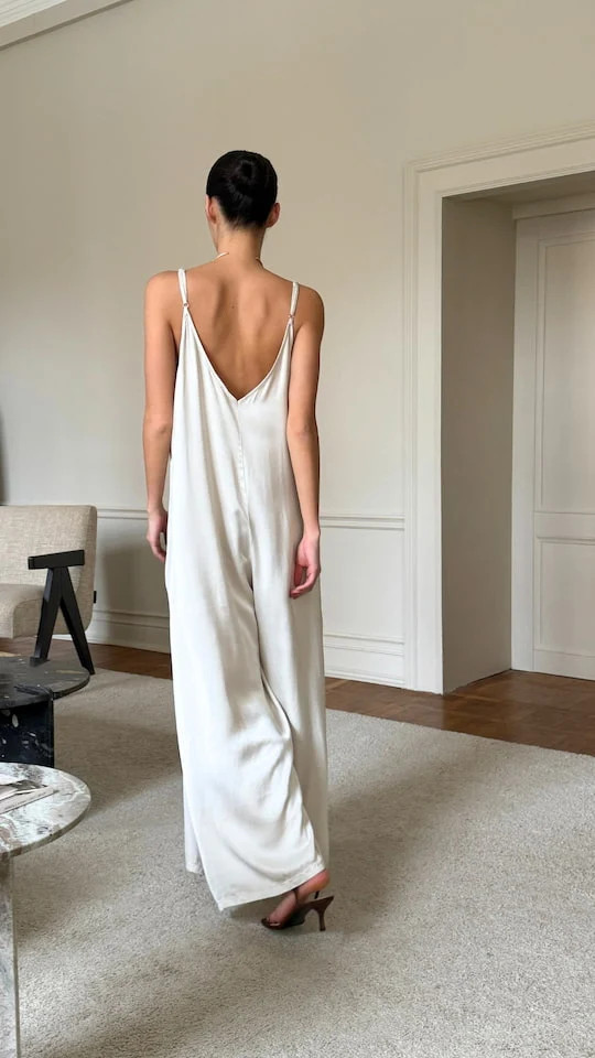 Natalie Satin Jumpsuit - Ivory - Image 10