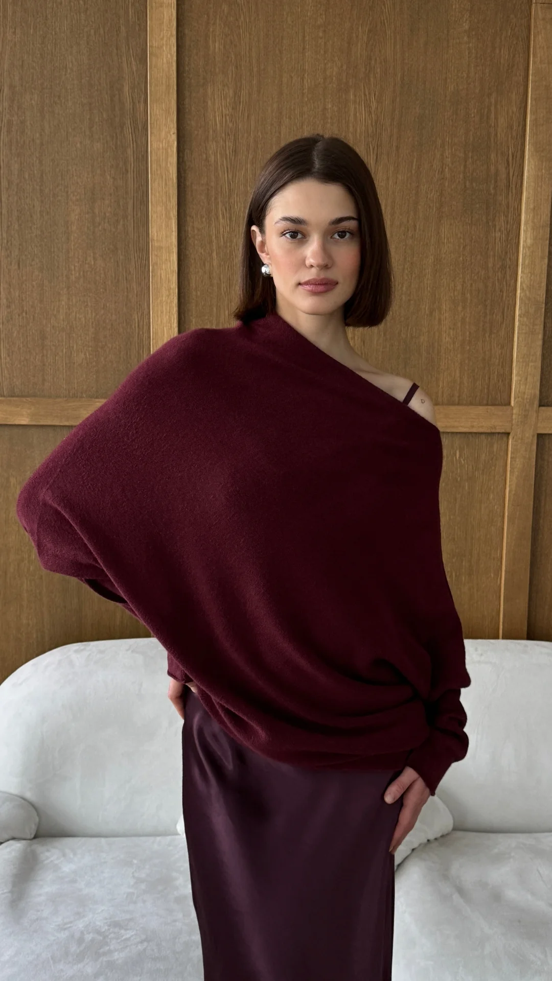 Natalie Asymmetric Sweater - Burgundy - Image 8