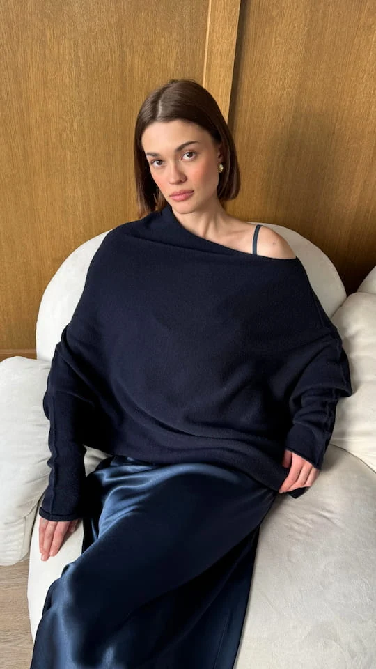 Natalie Asymmetric Sweater - Deep Blue - Image 3