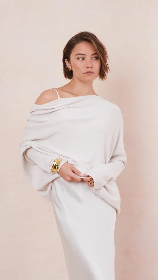 Natalie Asymmetric Sweater - Ivory - Image 13