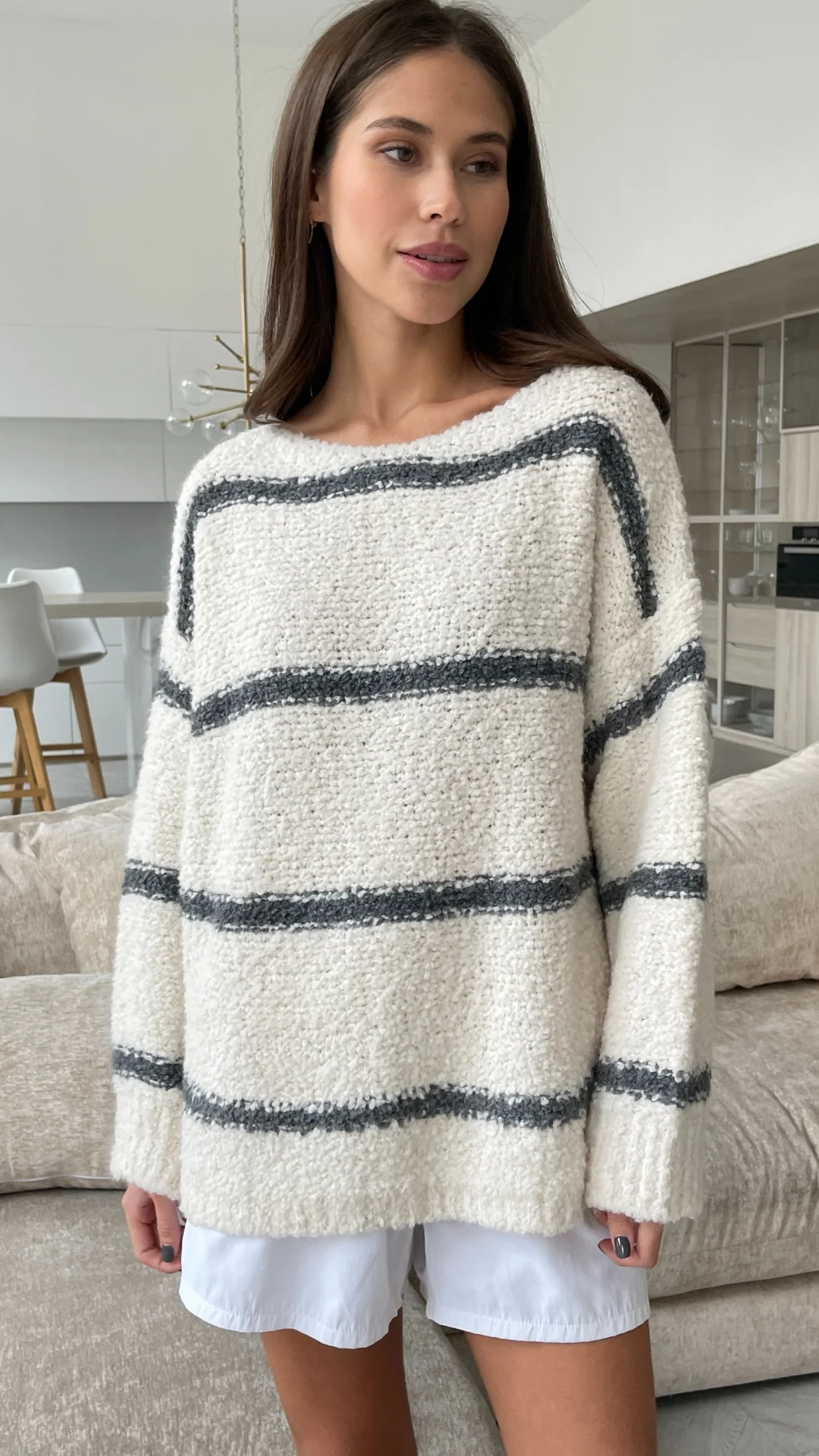 Opal Bouclé Sweater - Dark Grey Stripes - Image 8