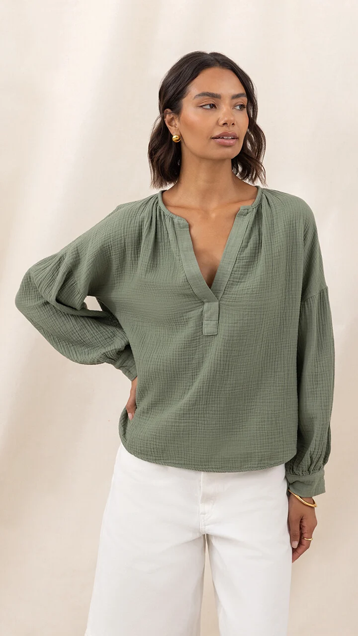 Peach Cotton Shirt - Khaki - Image 3