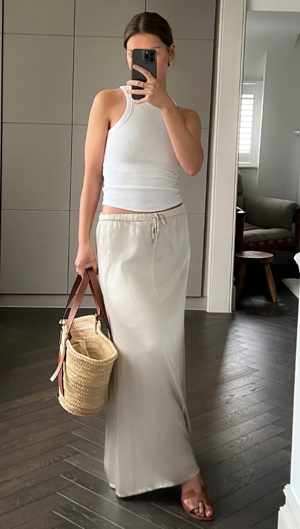Phoebe Satin  Skirt - Pearl - Image 15