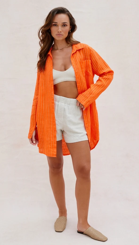 Provence Linen Shirt - Tangerine - Image 3