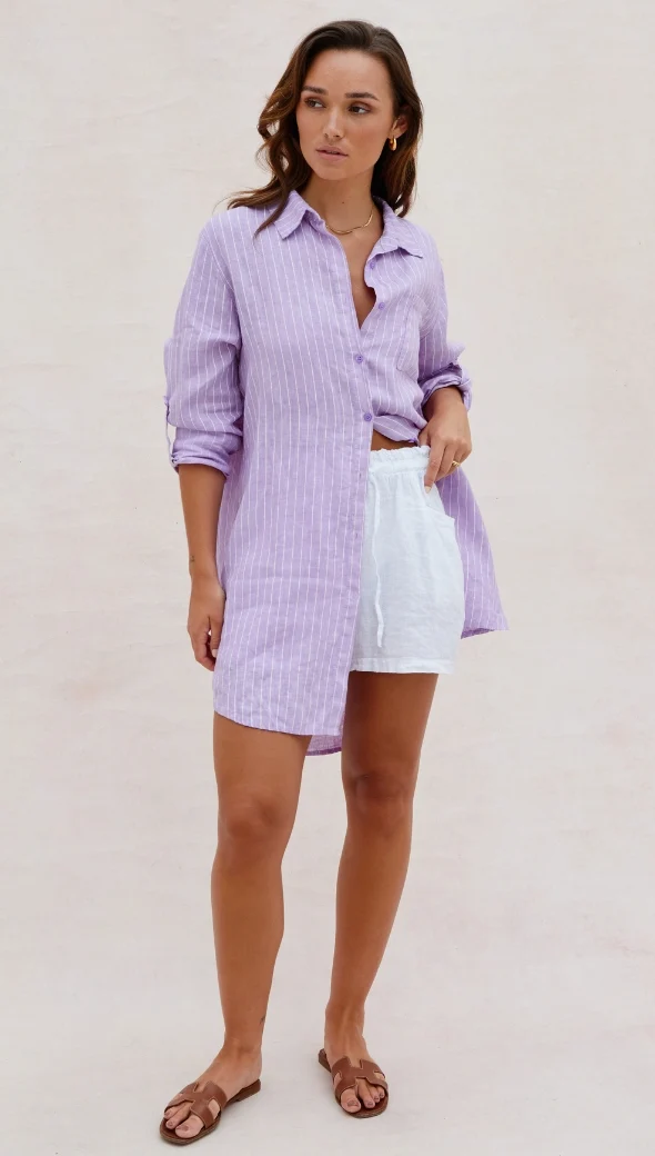 Provence Linen Shirt - Lilac - Image 12