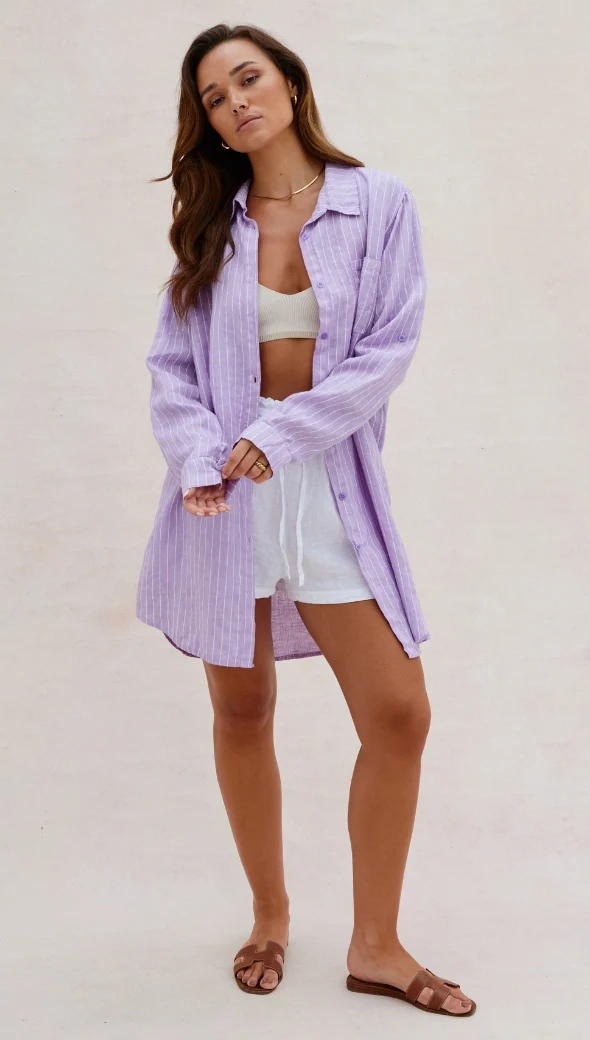 Provence Linen Shirt - Lilac - Image 7