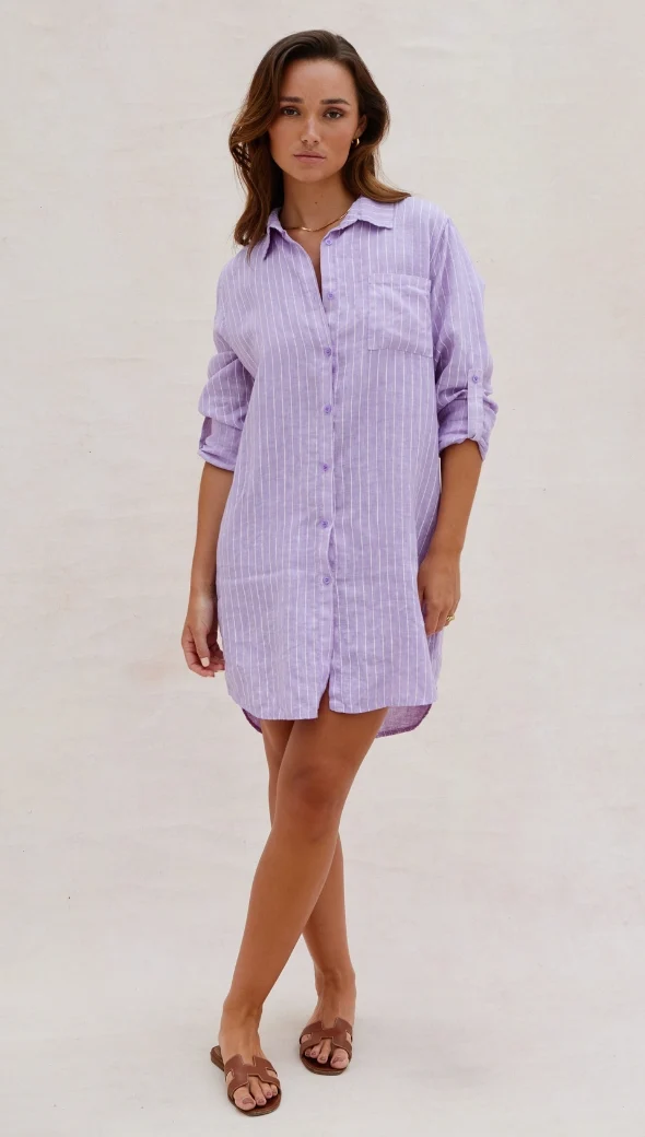Provence Linen Shirt - Lilac - Image 8