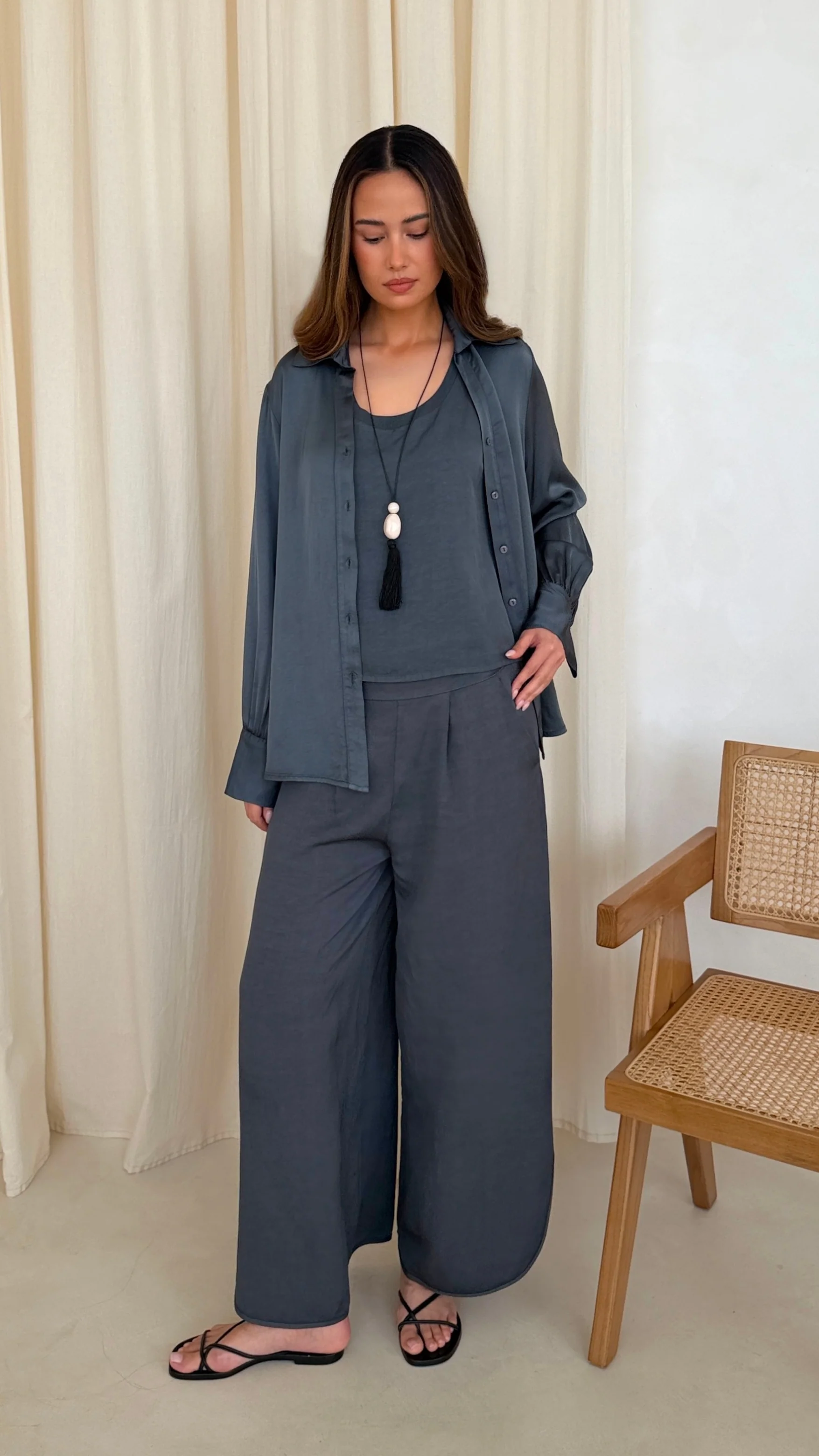 Raye Satin Shirt - Carbon - Image 6