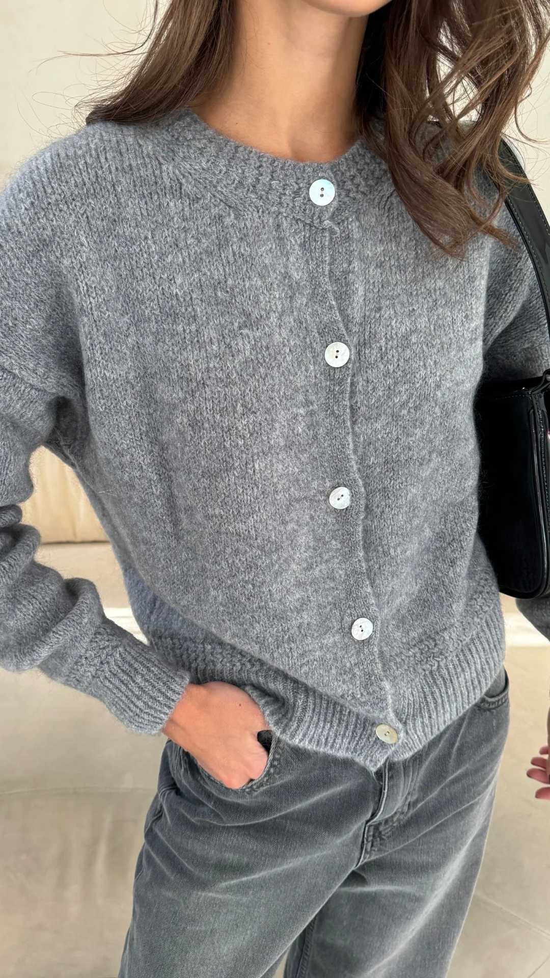 Reyna Soft Alpaca Cardigan - Dark Grey - Image 7