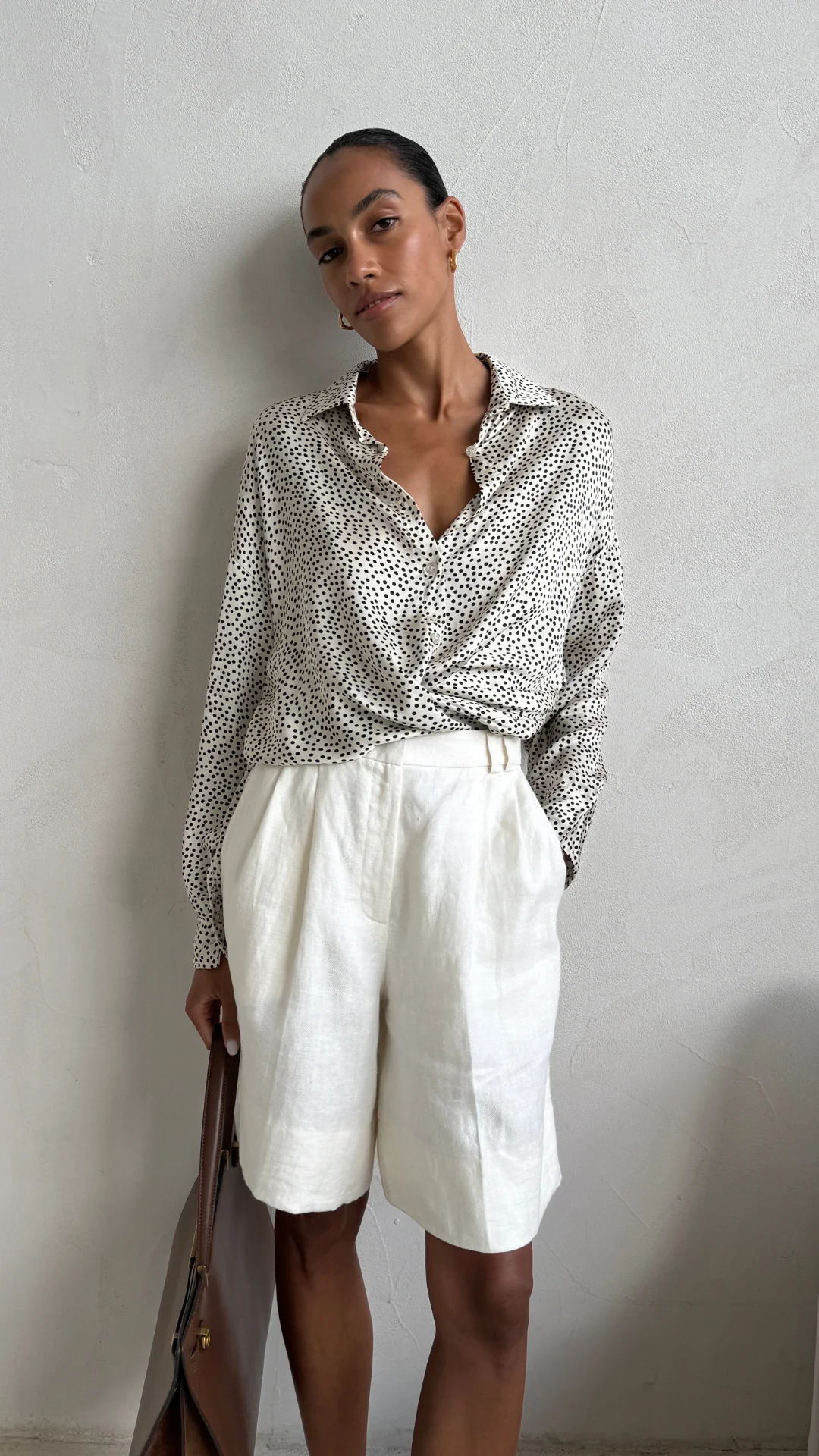 Rhea Silk Shirt - Ivory Polka Dots - Image 10