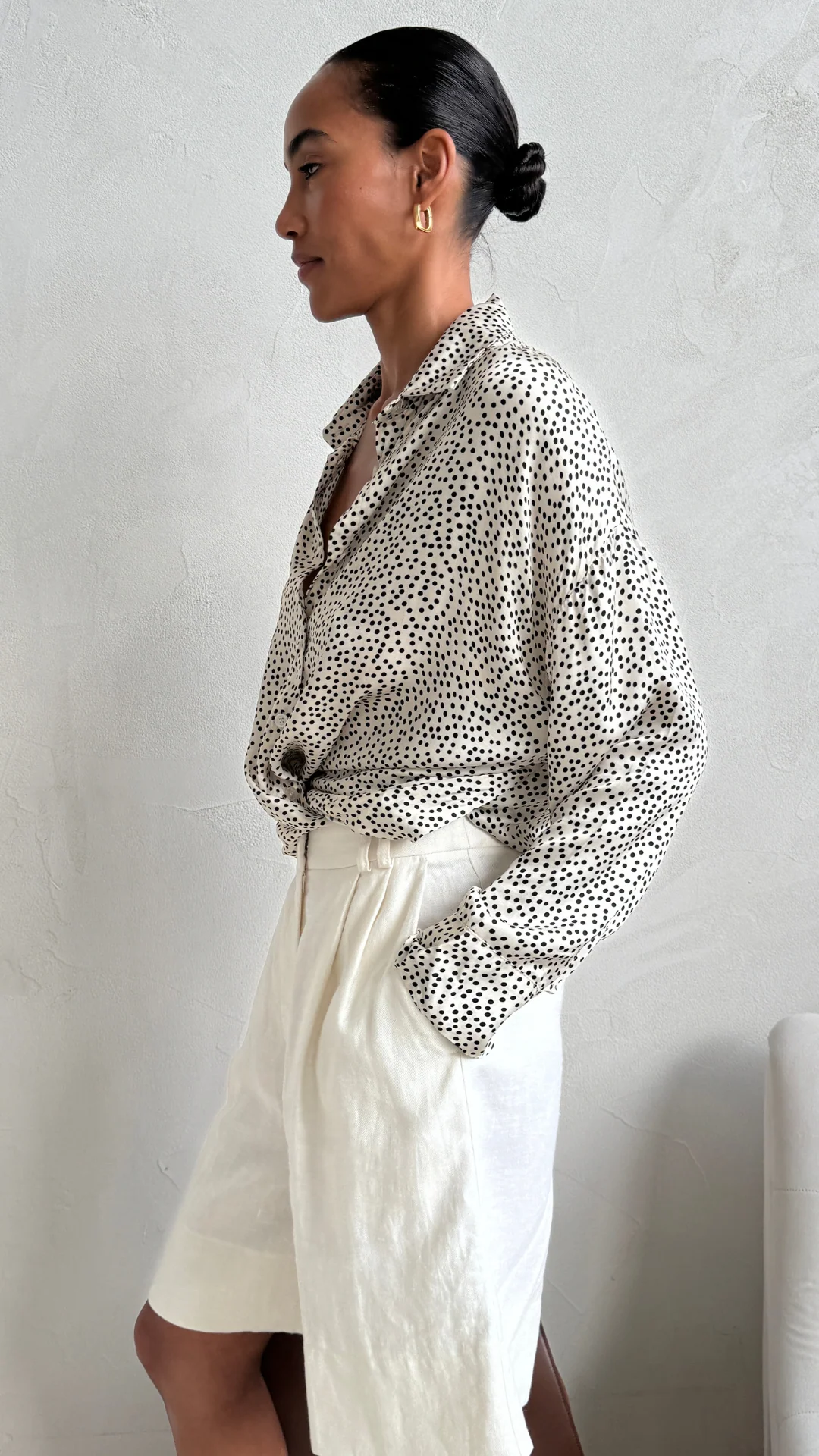 Rhea Silk Shirt - Ivory Polka Dots - Image 6