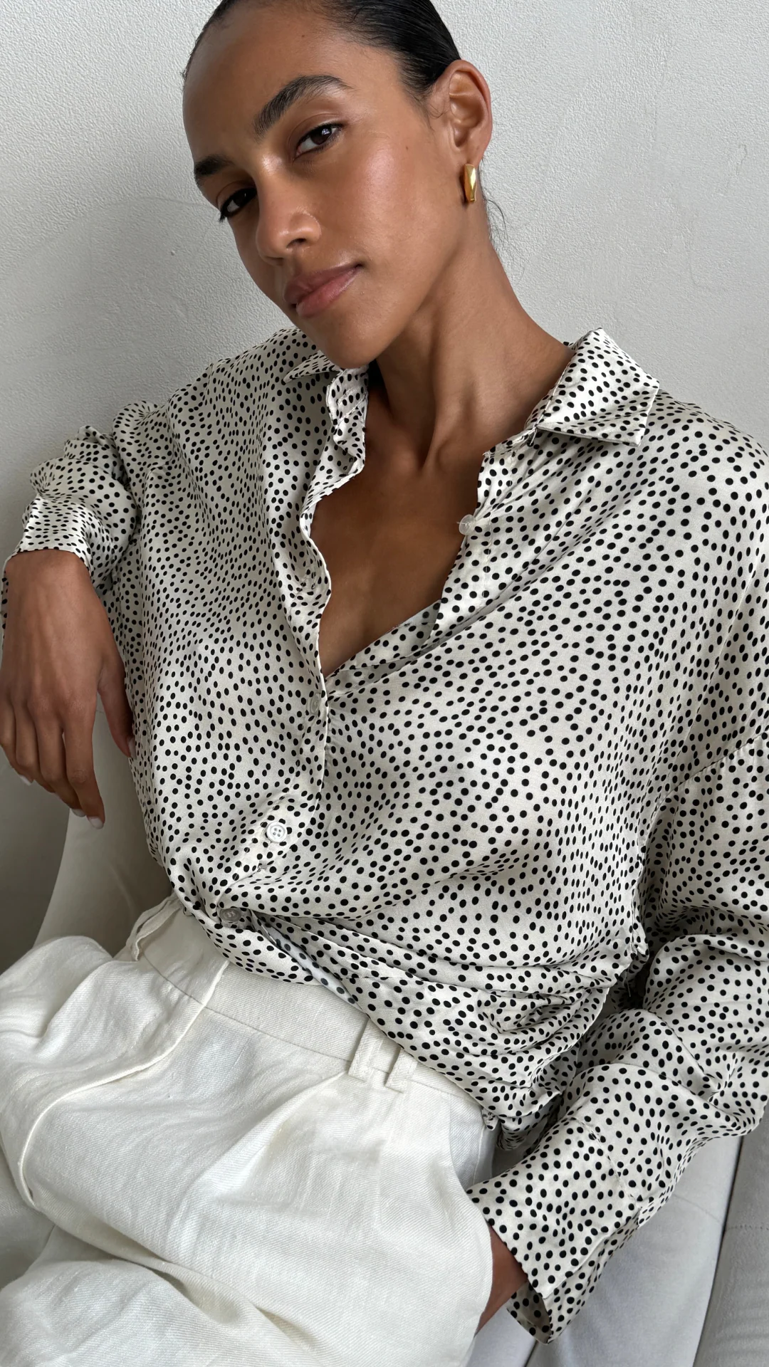 Rhea Silk Shirt - Ivory Polka Dots - Image 8