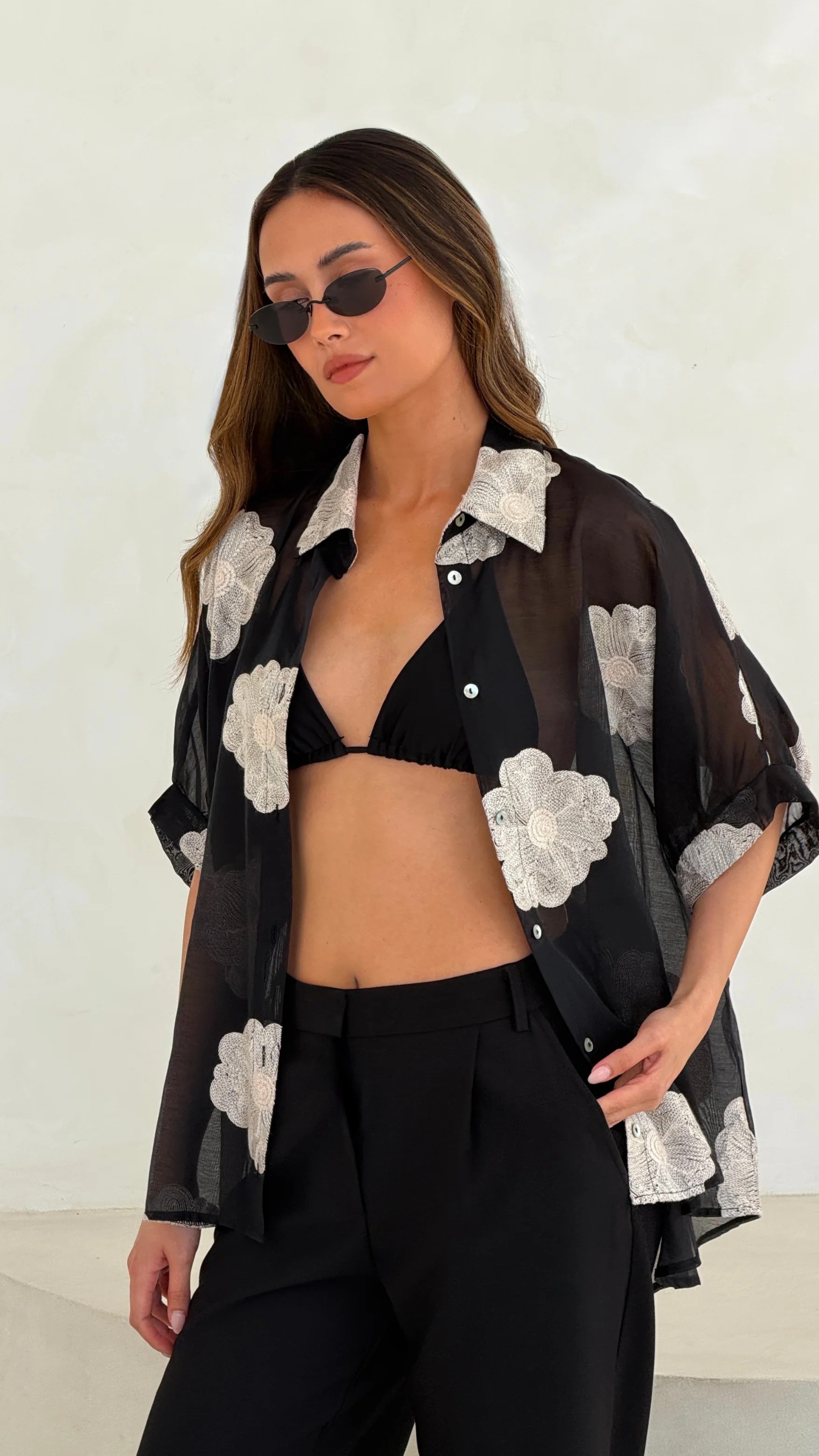 Rosie Embroidered Shirt - Black - Image 2