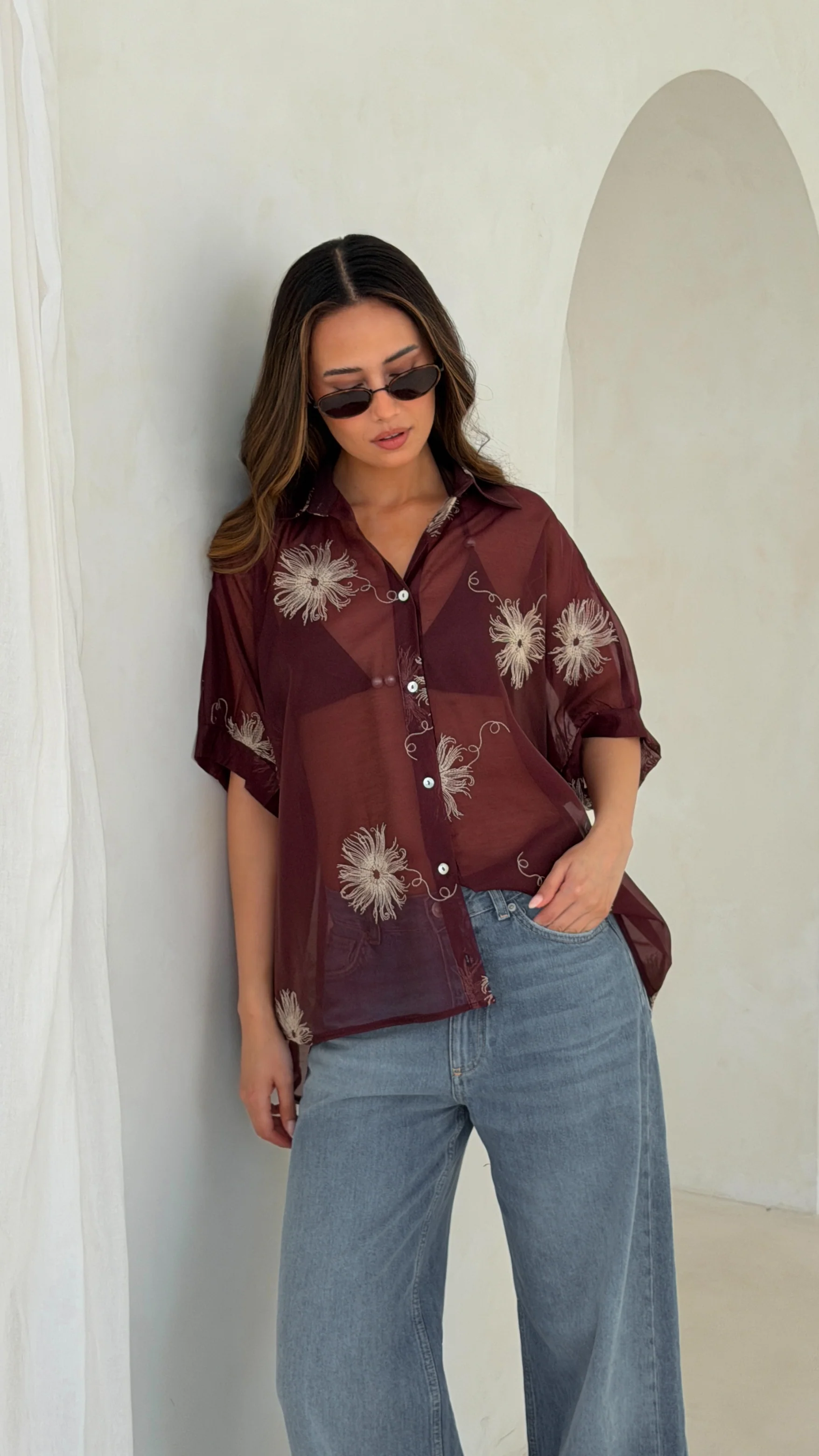 Rosie Embroidered Shirt - Burgundy - Image 10