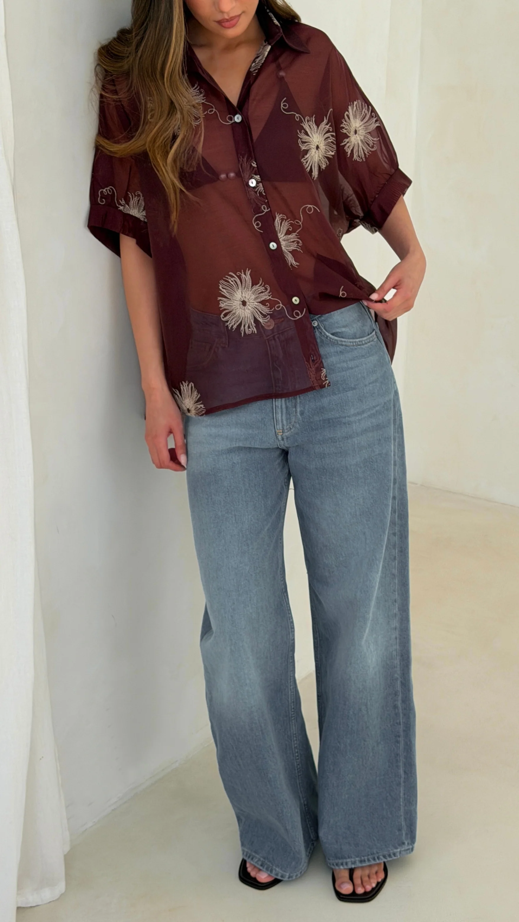 Rosie Embroidered Shirt - Burgundy - Image 11