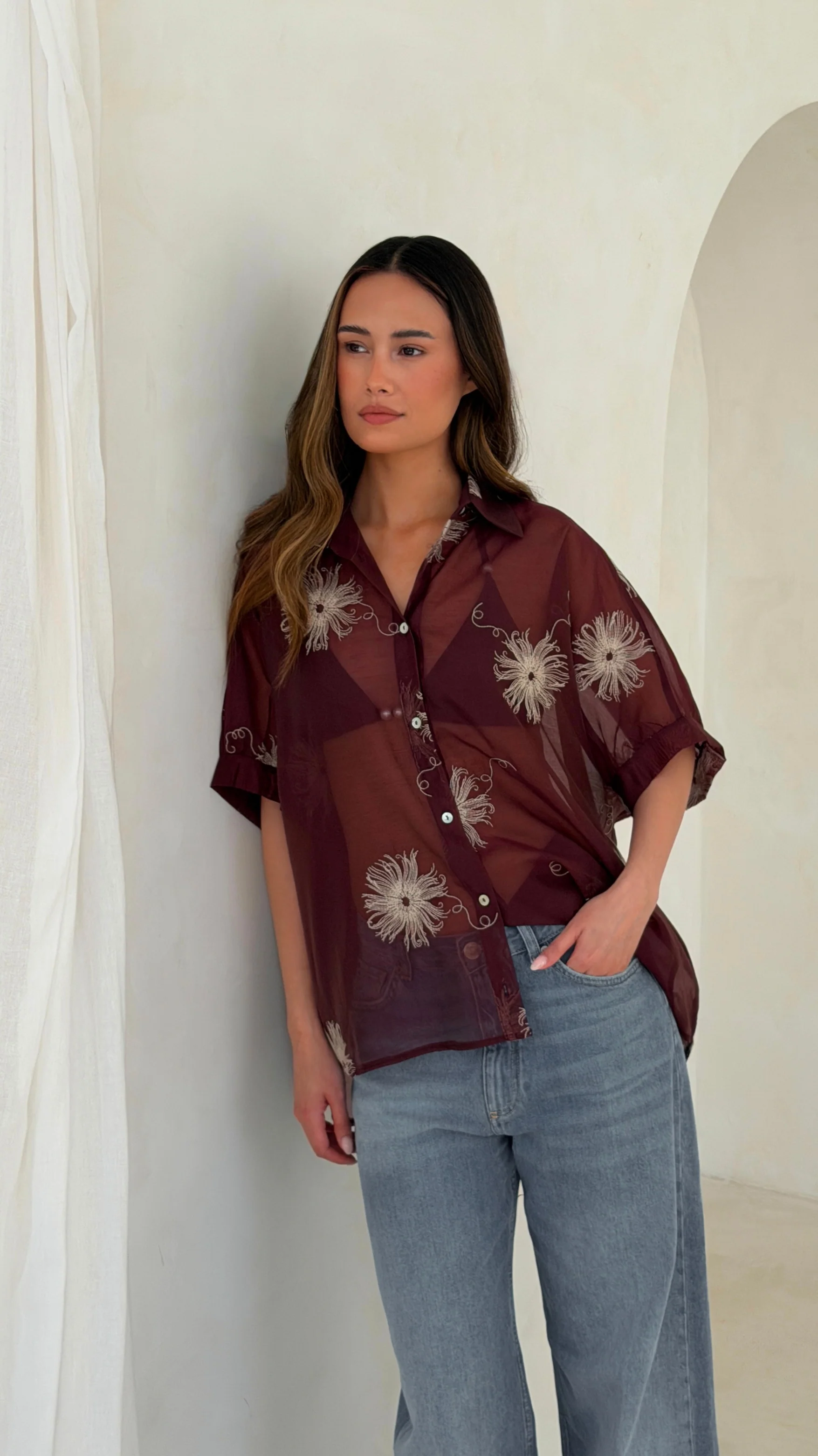 Rosie Embroidered Shirt - Burgundy - Image 12