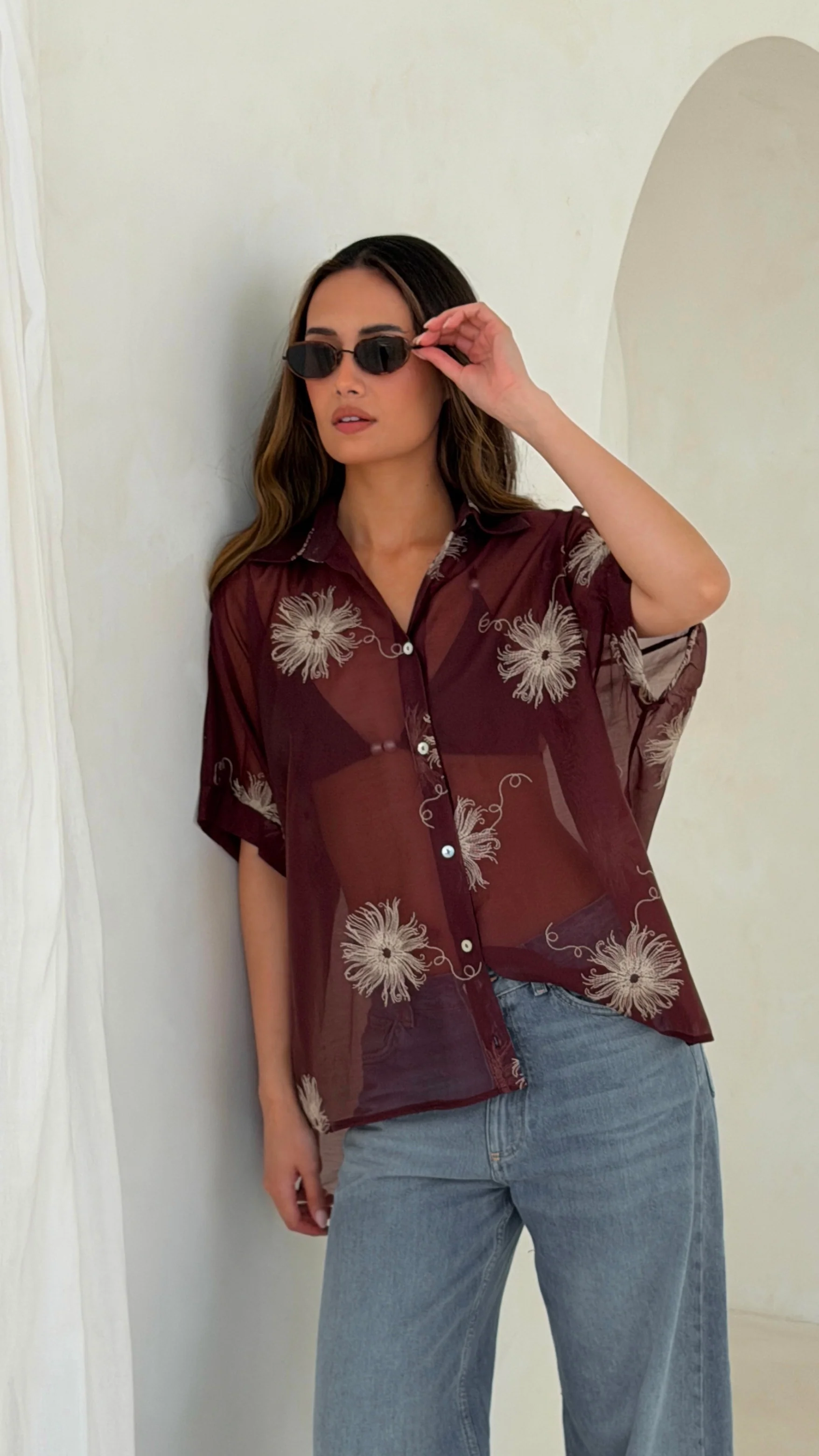 Rosie Embroidered Shirt - Burgundy - Image 9