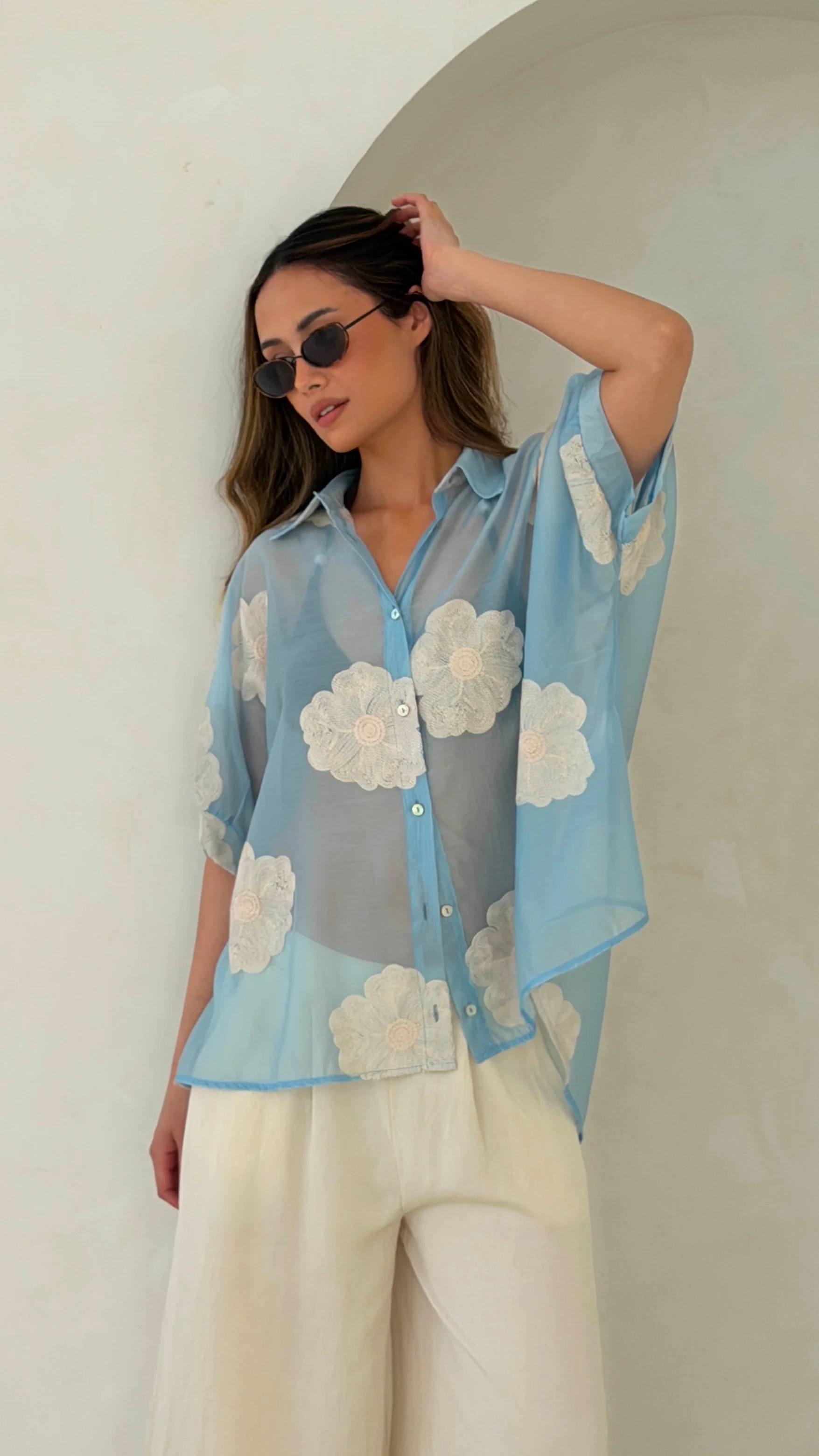 Rosie Embroidered Shirt - Blue