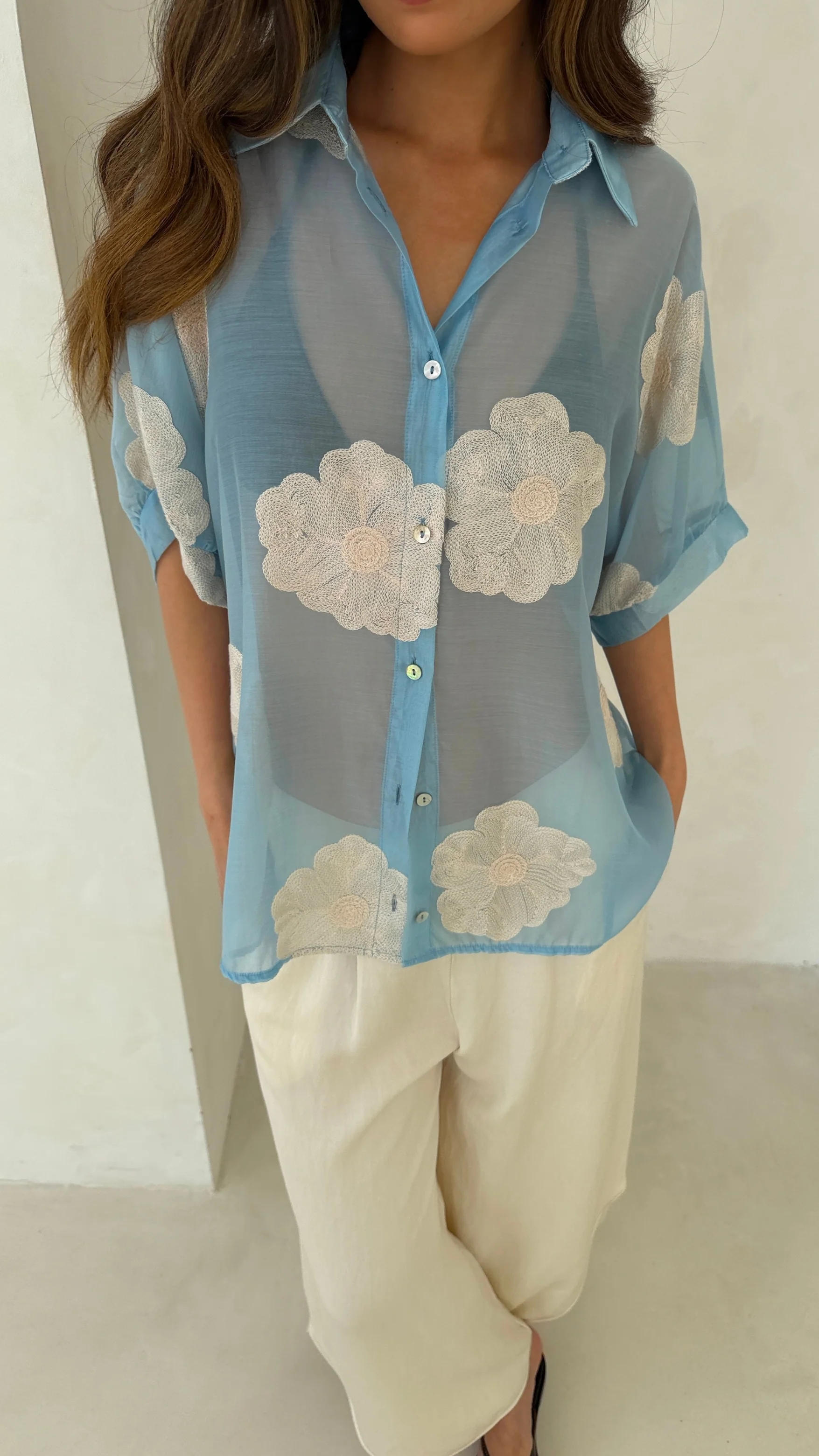 Rosie Embroidered Shirt - Blue - Image 14