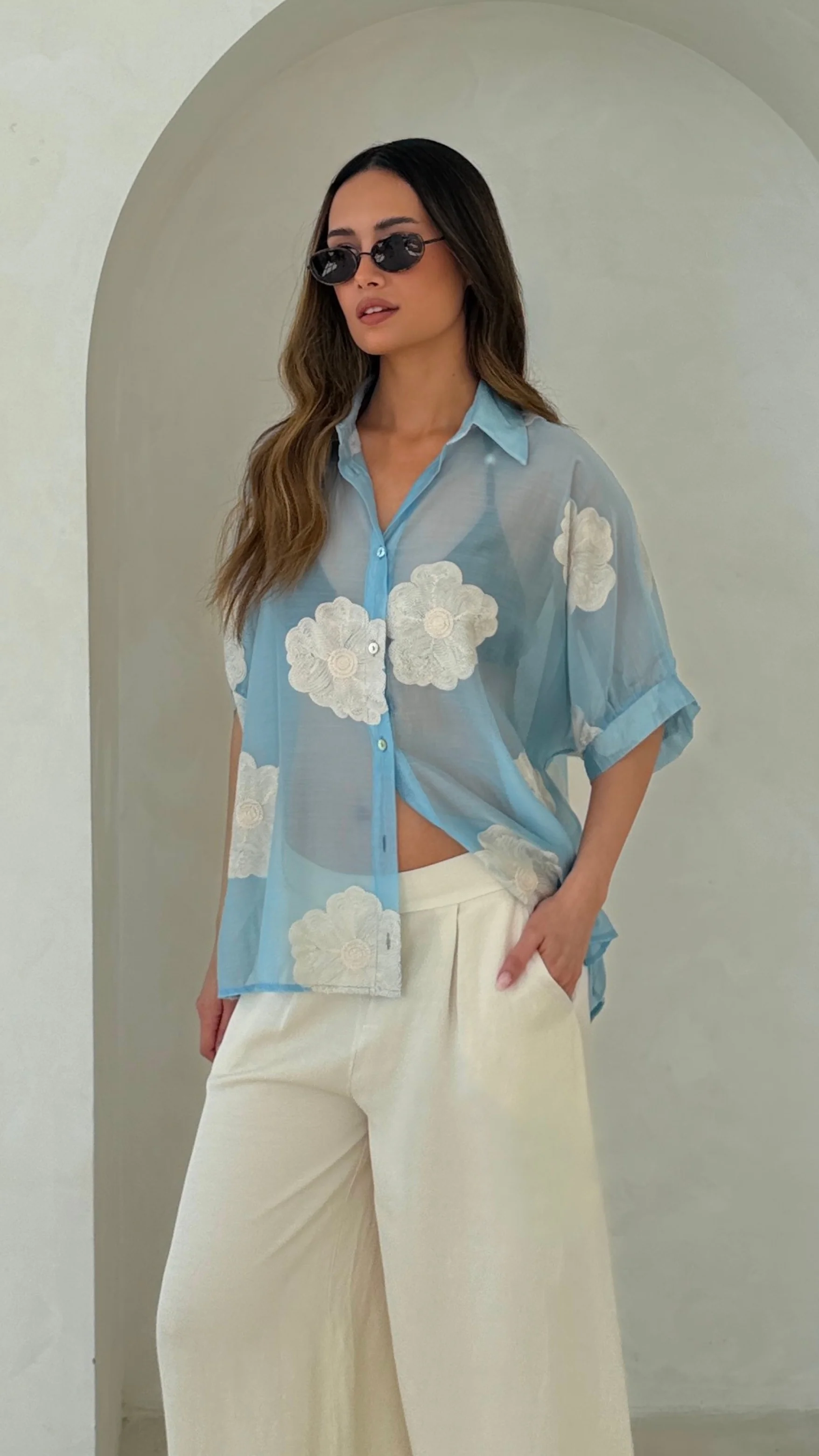 Rosie Embroidered Shirt - Blue - Image 4