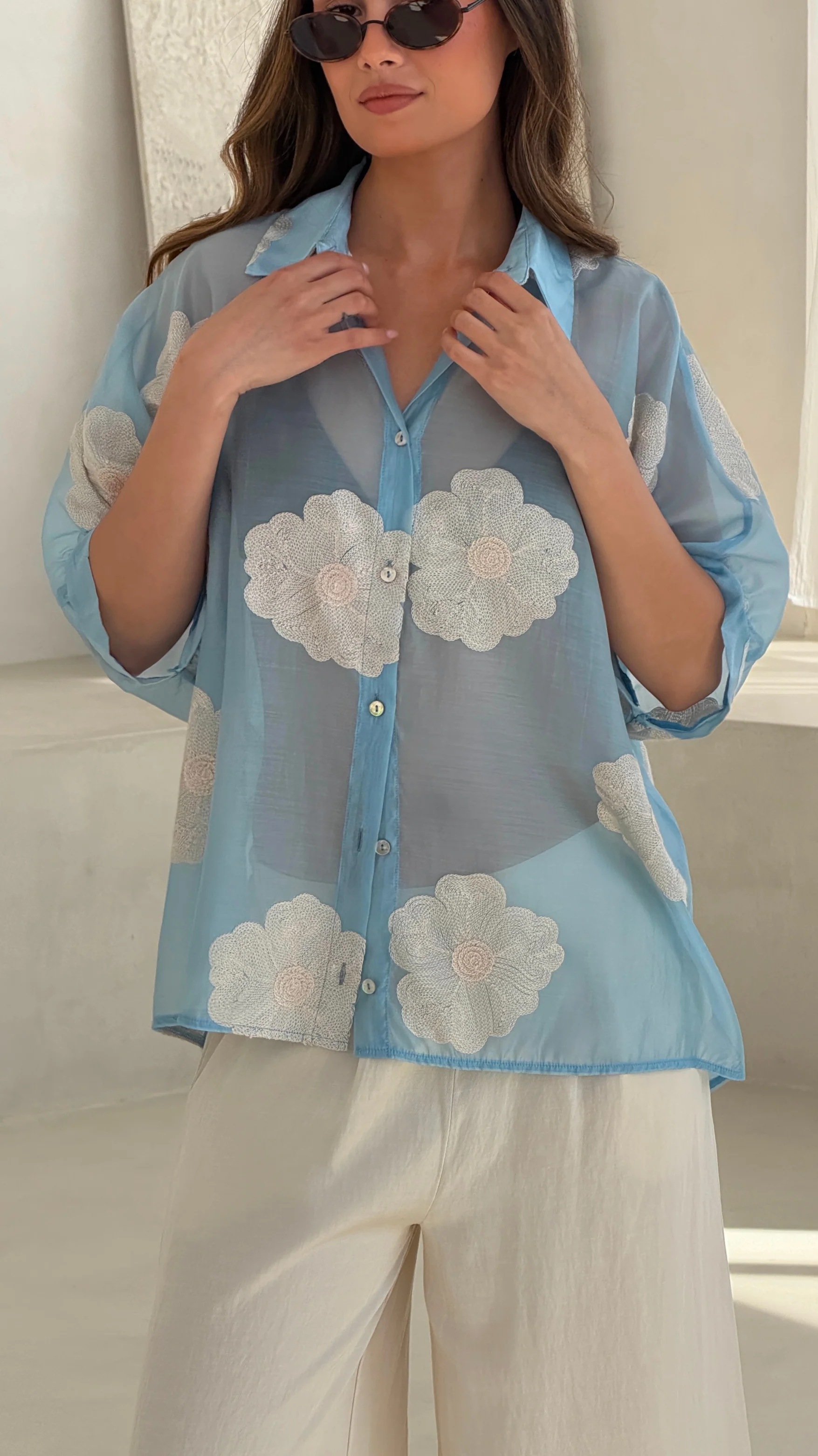 Rosie Embroidered Shirt - Blue - Image 5