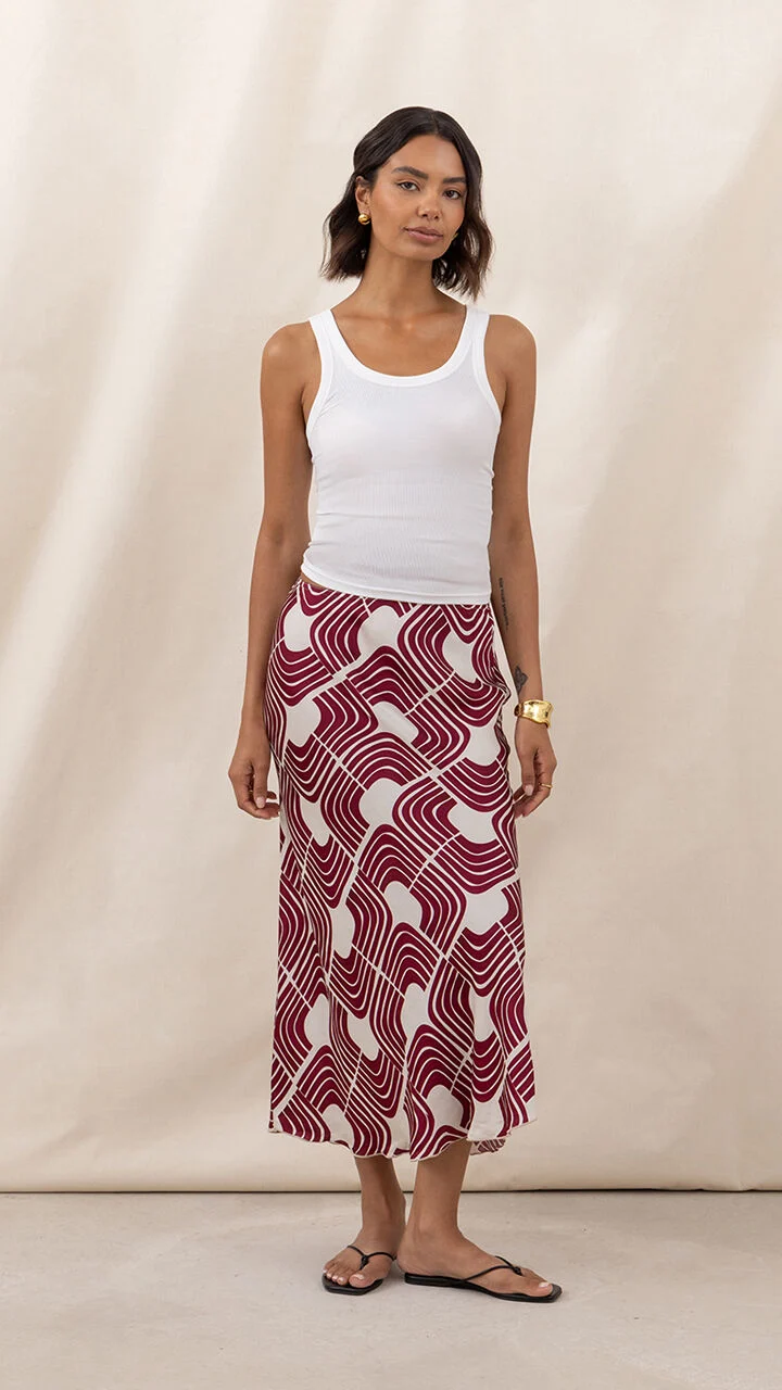 Sasha Satin Print Skirt - Geometric Print - Image 3