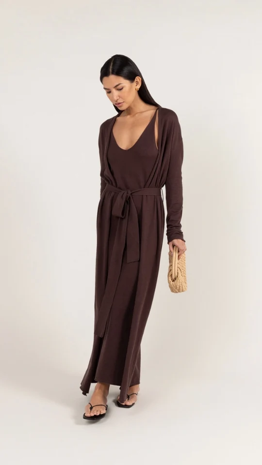 Sofia Long Line Cardigan - Dark Espresso - Image 8
