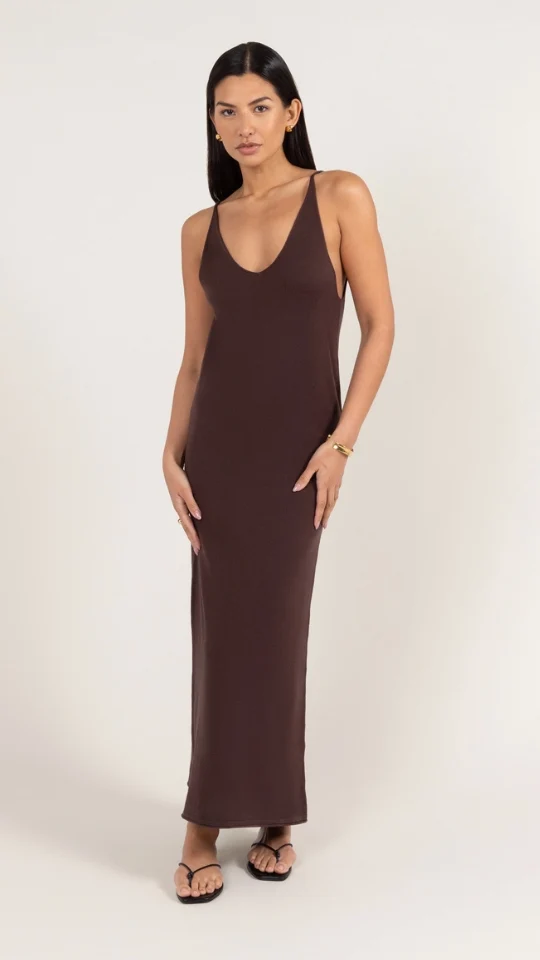 Sofia Knitted Slip Dress - Dark Espresso - Image 3