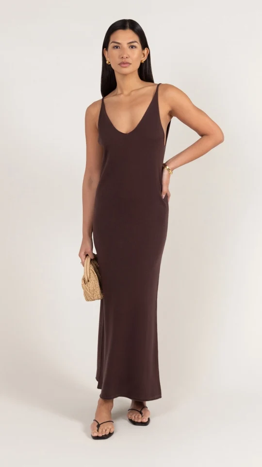 Sofia Knitted Slip Dress - Dark Espresso - Image 4