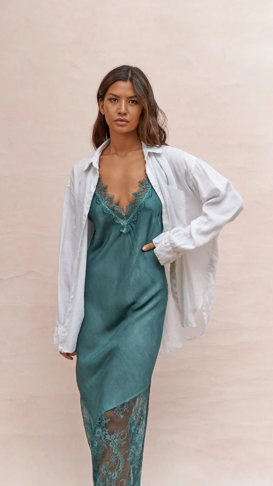 Solange Slip Dress - Emerald - Image 5