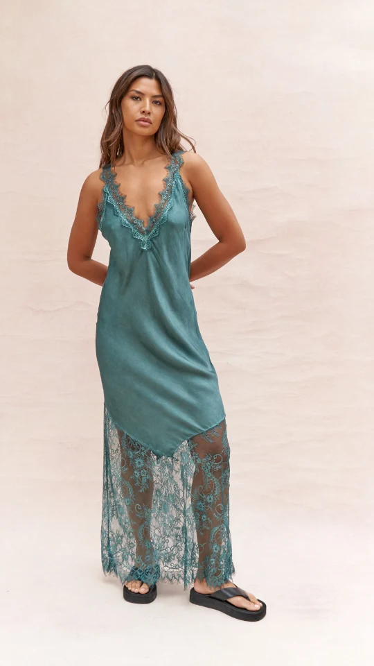 Solange Slip Dress - Emerald - Image 7