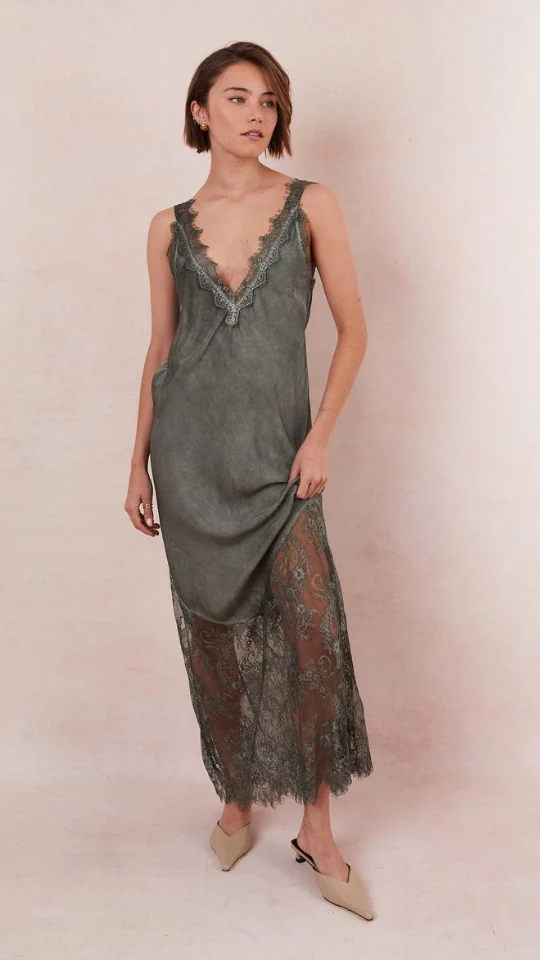 Solange Slip Dress- Khaki - Image 2