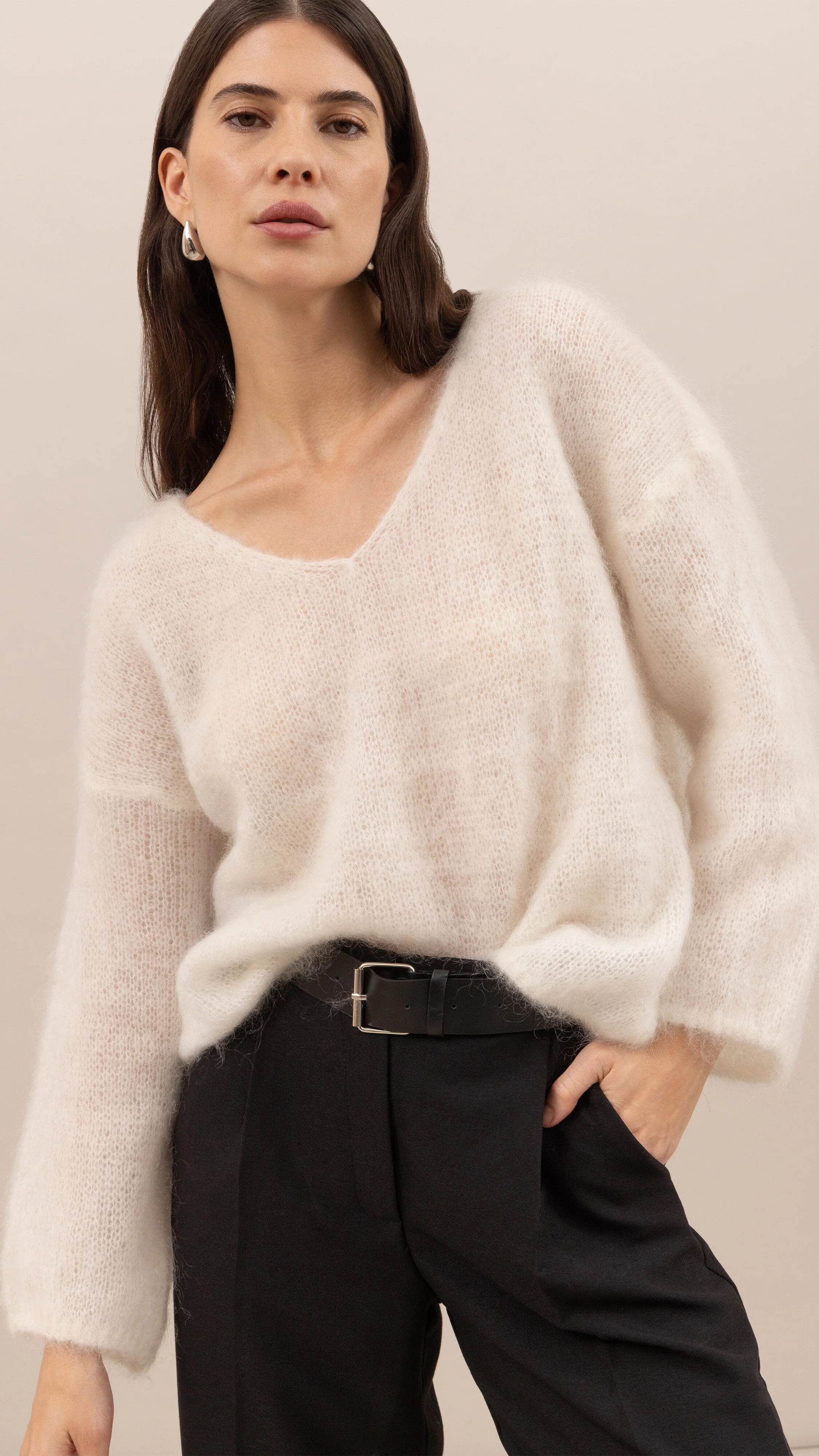Tess Mohair V-Neck Sweater - Ivory - Image 2