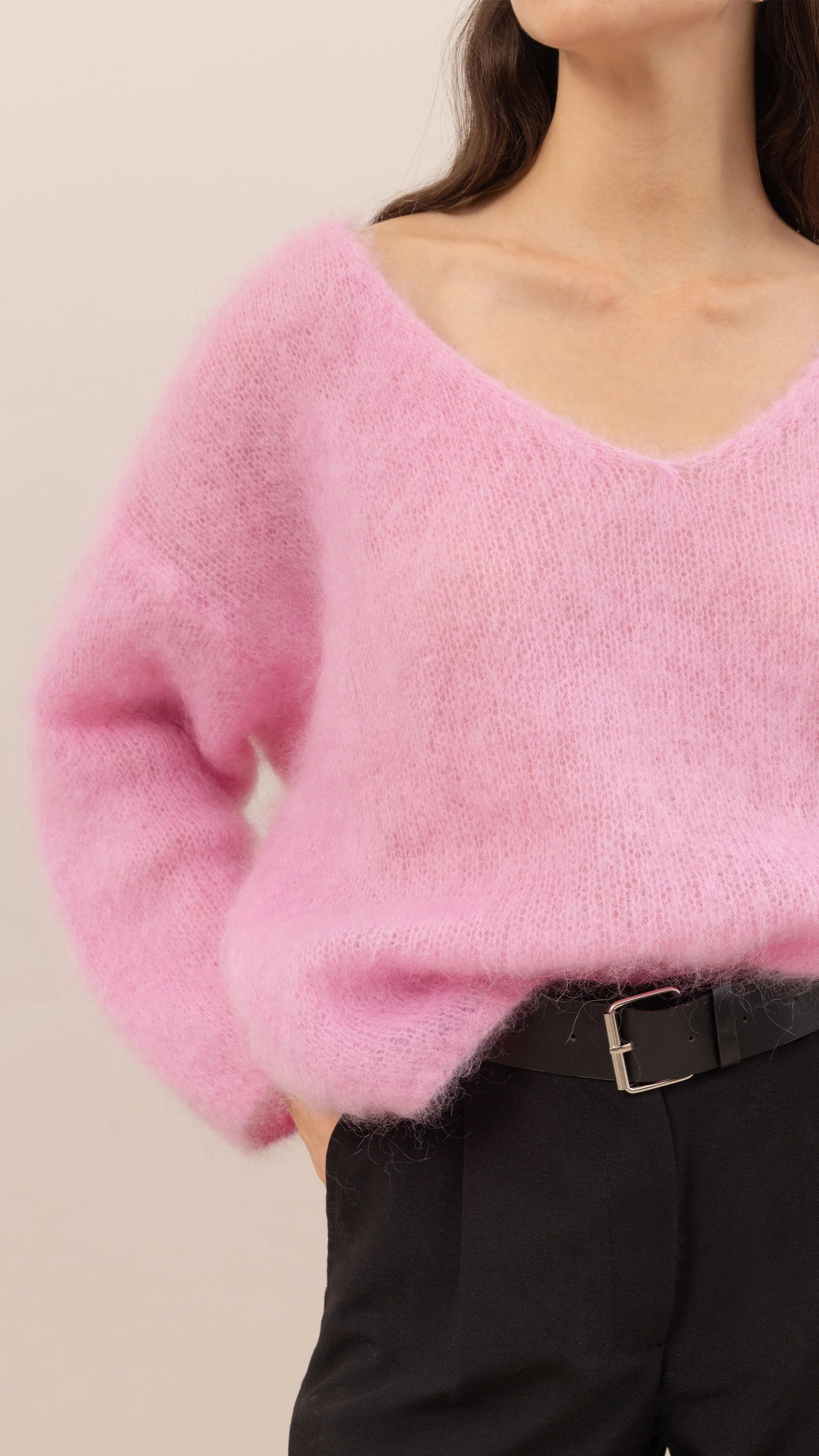 Tess Mohair V-Neck Sweater - Pink - Image 4