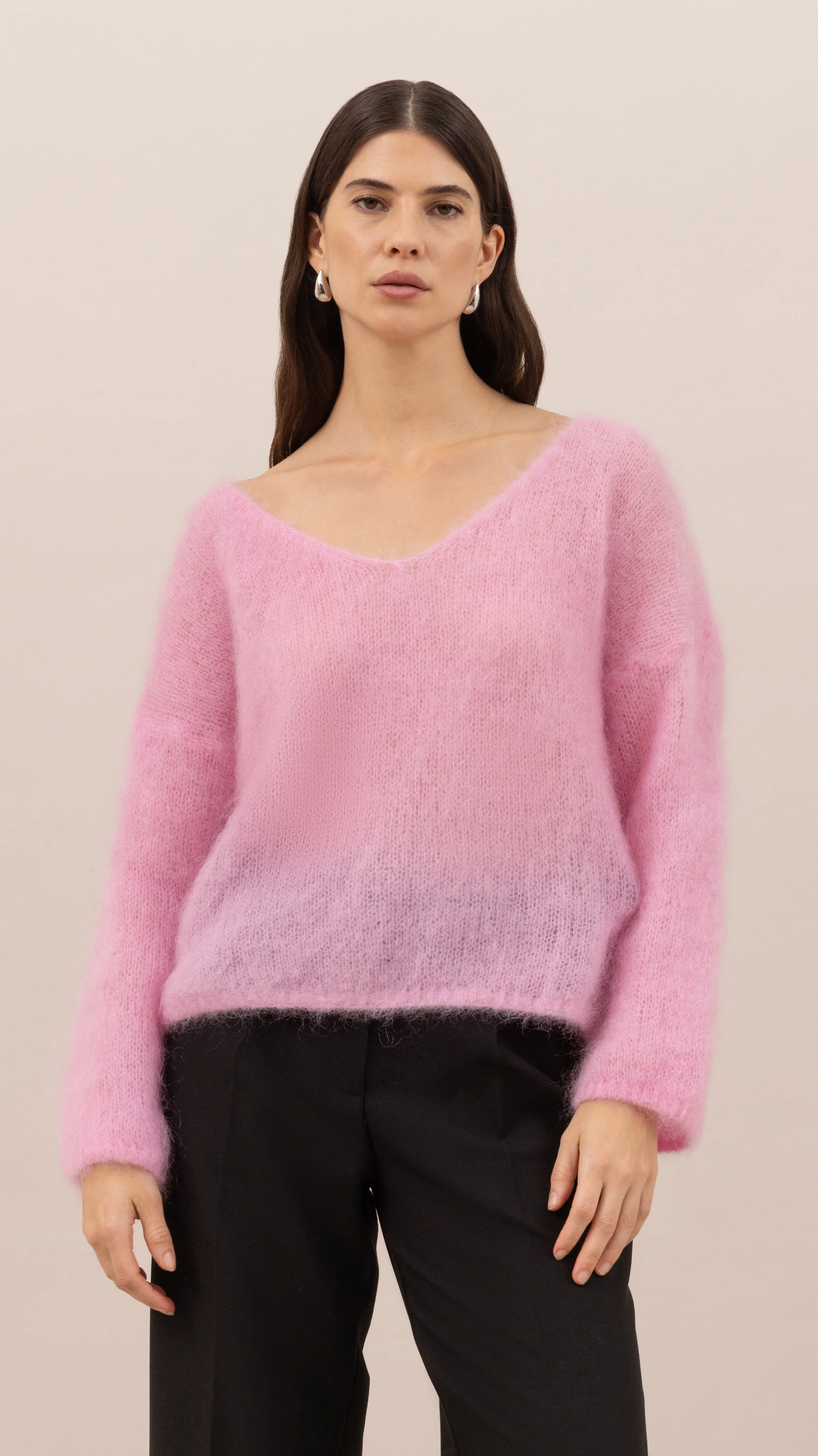 Tess Mohair V-Neck Sweater - Pink - Image 5