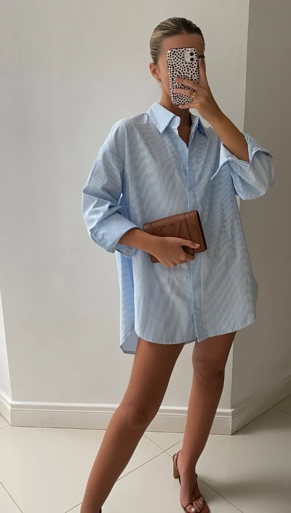 Tila Boyfriend Shirt - Blue Stripe - Image 10
