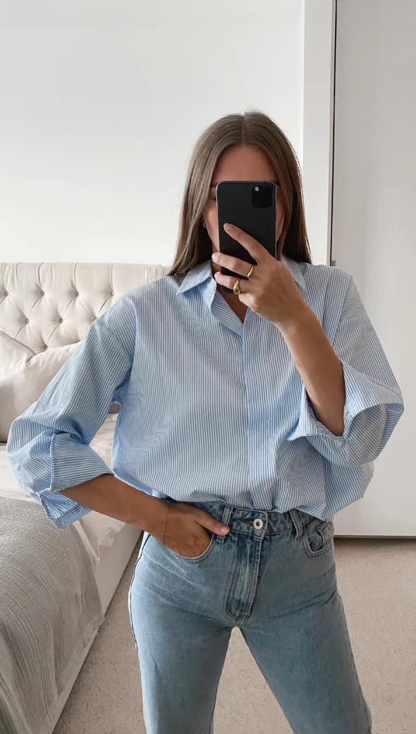 Tila Boyfriend Shirt - Blue Stripe - Image 4