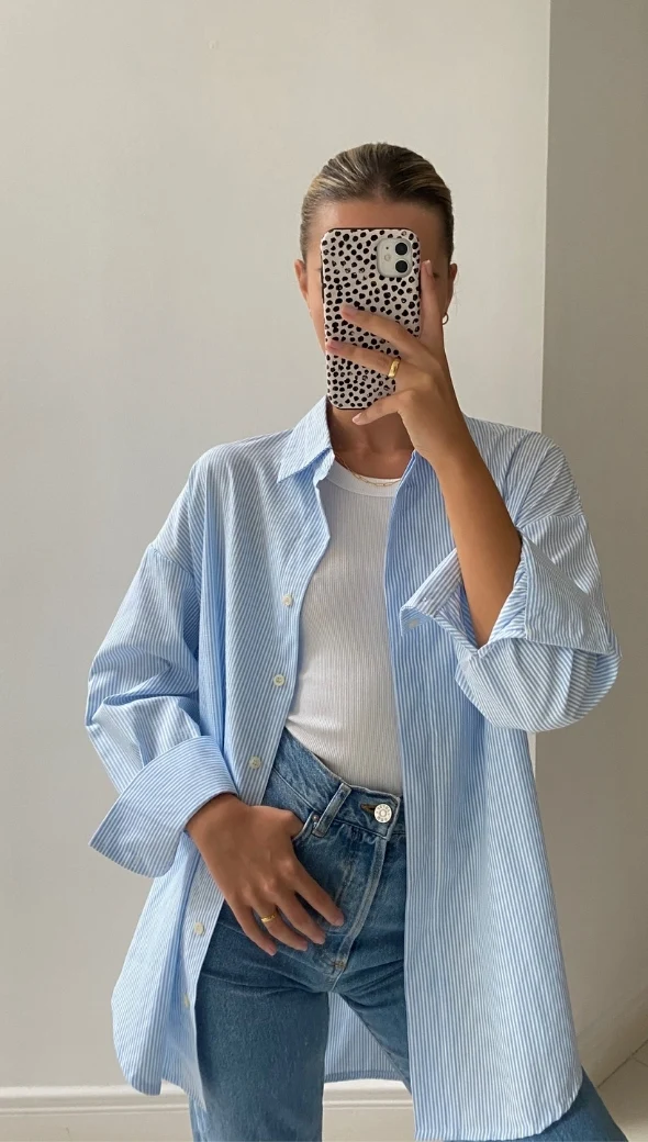 Tila Boyfriend Shirt - Blue Stripe - Image 5