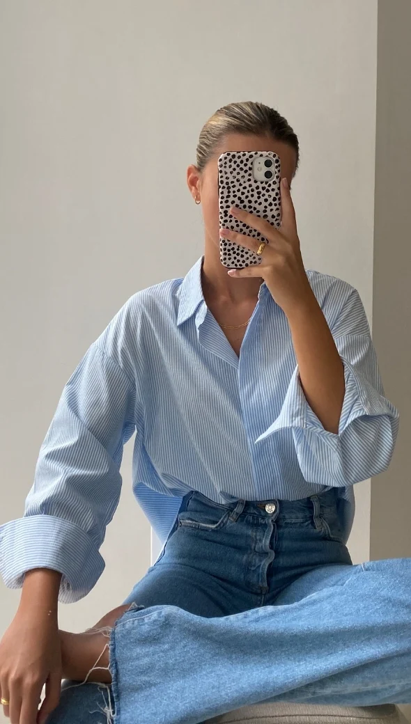 Tila Boyfriend Shirt - Blue Stripe - Image 7