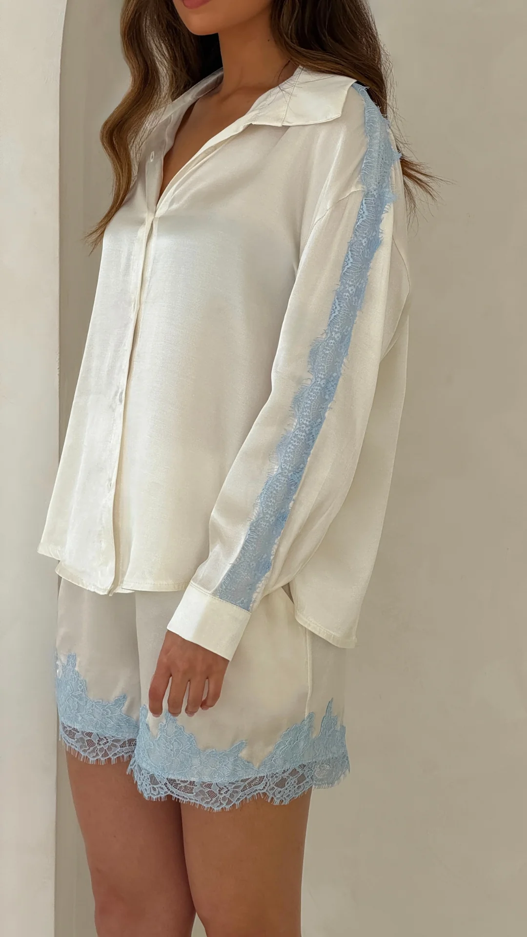 Cosima Satin Lace Shirt  - Ivory - Image 7