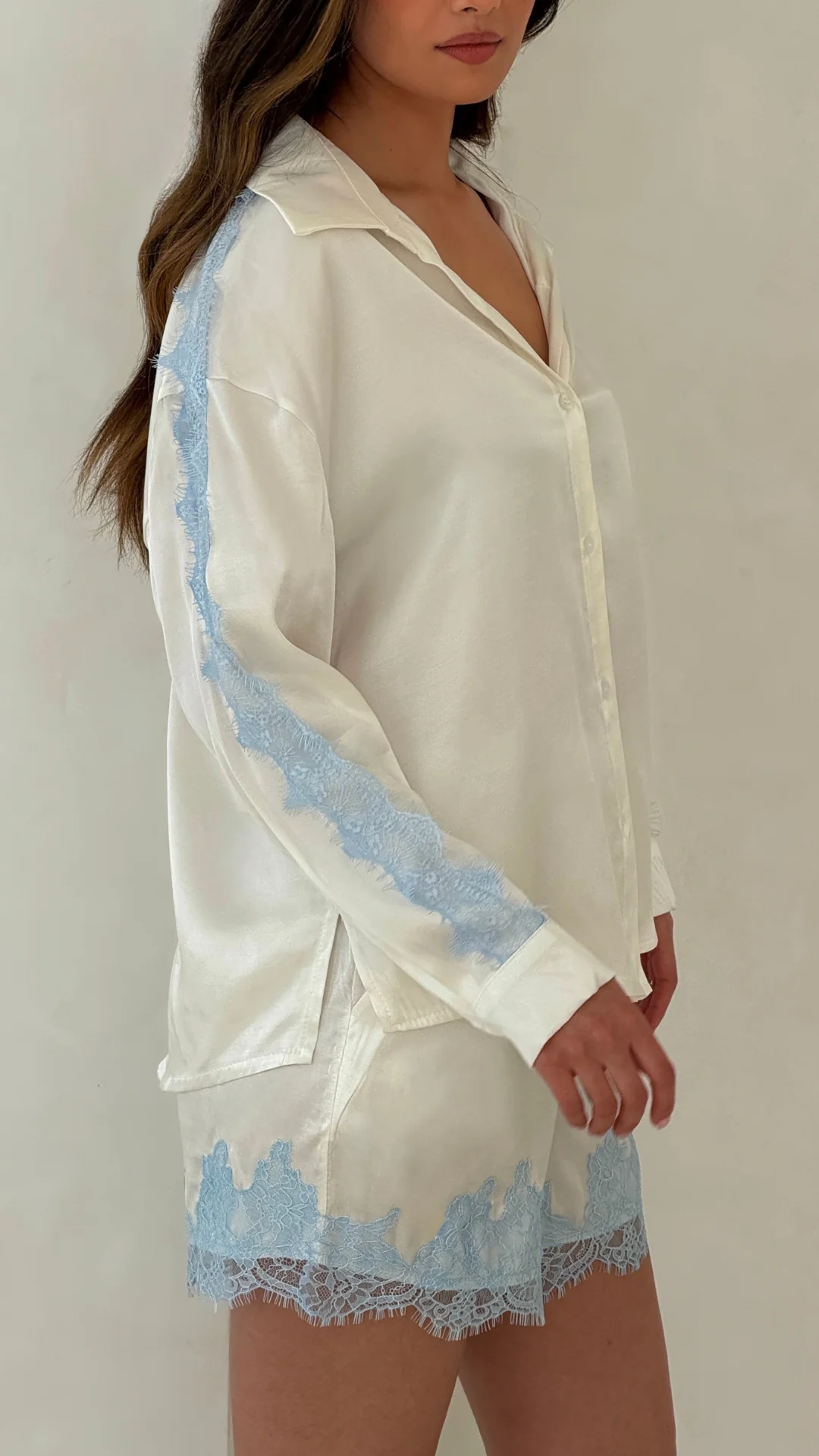Cosima Satin Lace Shirt  - Ivory - Image 6