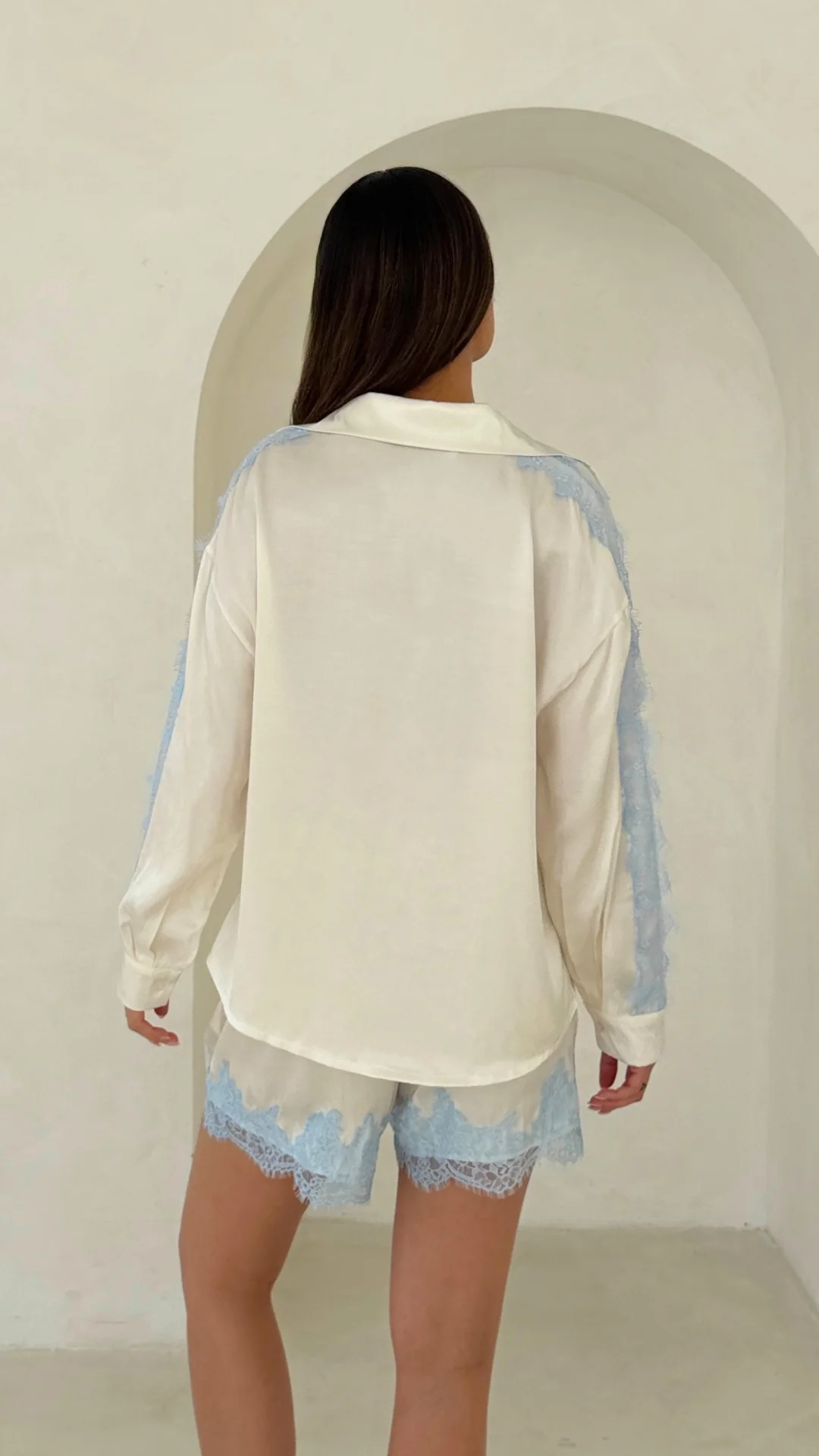 Cosima Satin Lace Shirt  - Ivory - Image 5