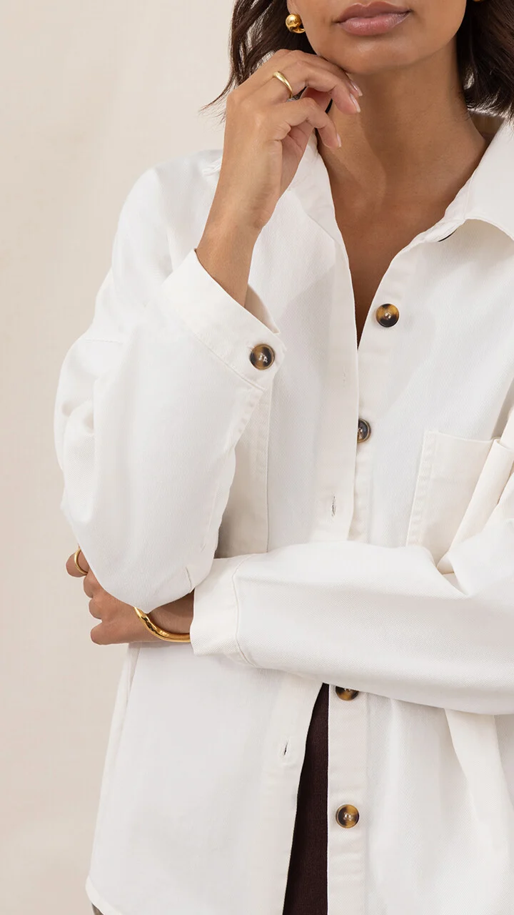 Wyatt Cotton Twill Overshirt - Ecru - Image 2