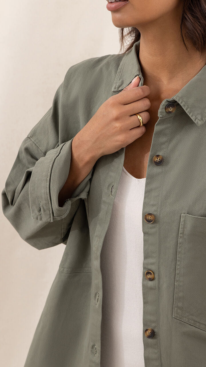 Wyatt Cotton Twill Overshirt - Khaki - Image 2