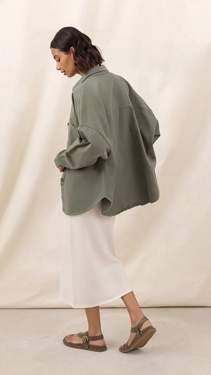 Wyatt Cotton Twill Overshirt - Khaki - Image 4